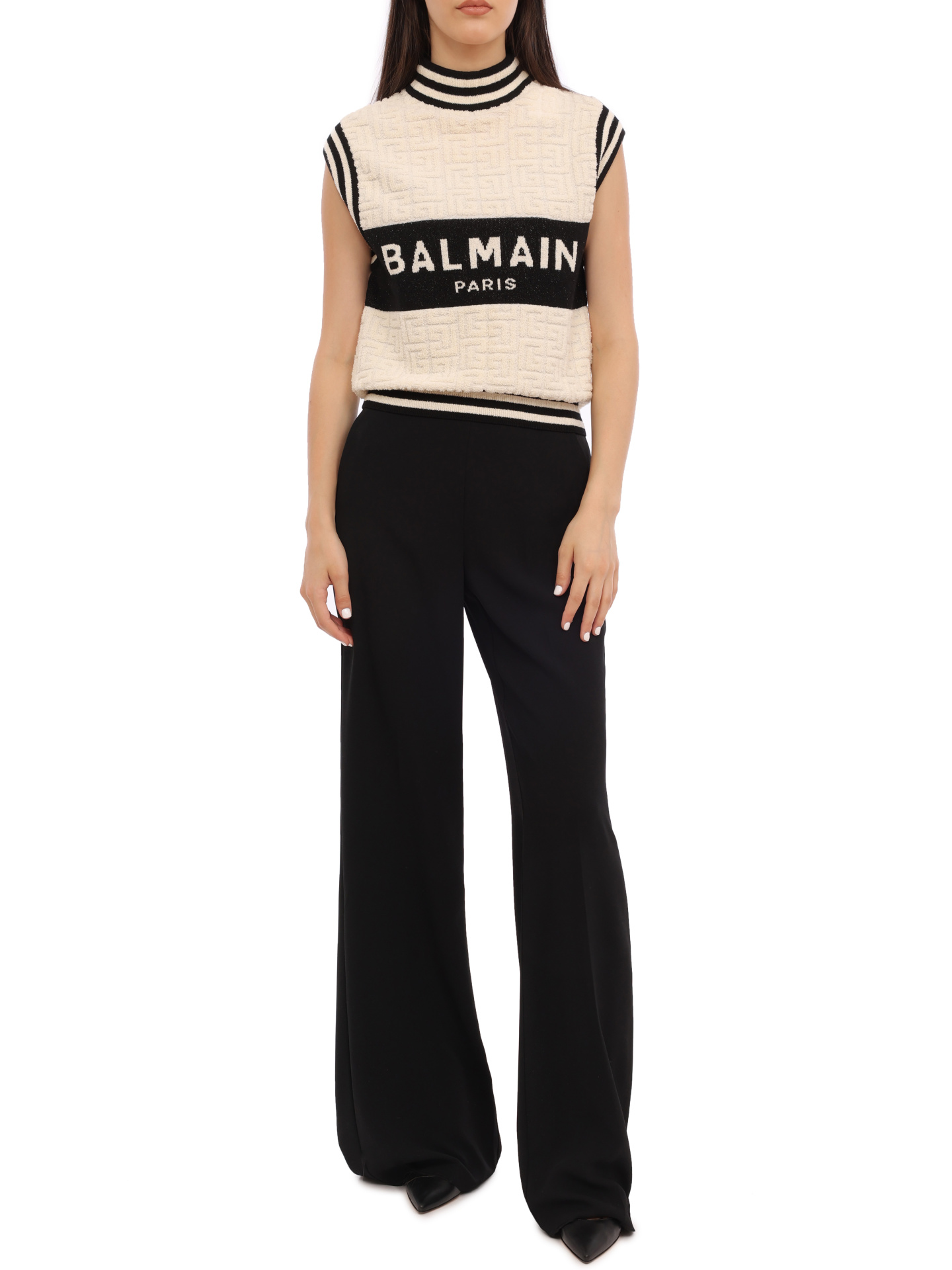 Жилет Balmain BF1AB355KE95 GKP трикотажный женский с логотипом — купить в интернет-магазине Verdistore