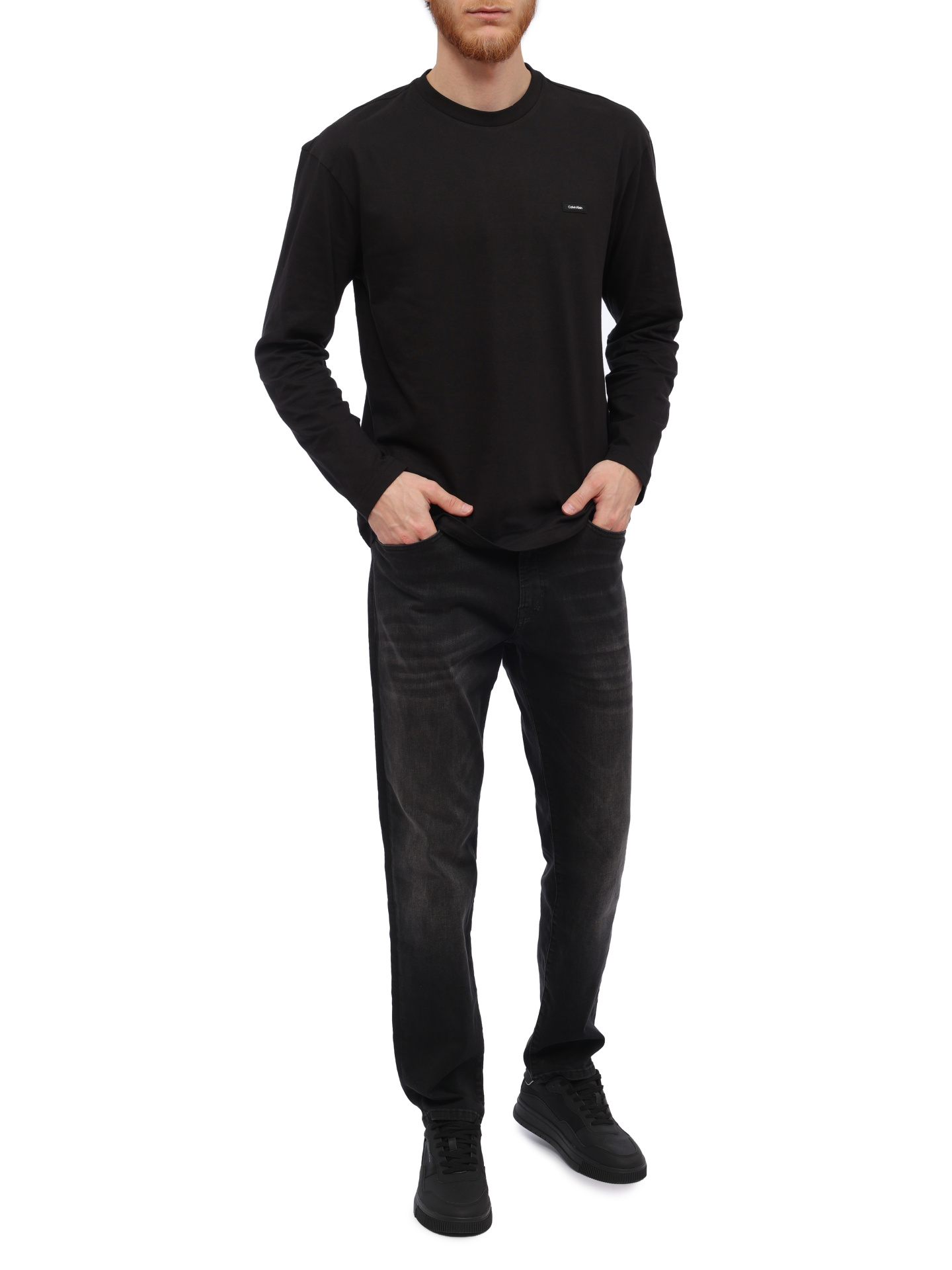 Лонгслив Calvin Klein K10K111847 черный мужской из хлопка — купить в интернет-магазине Verdistore