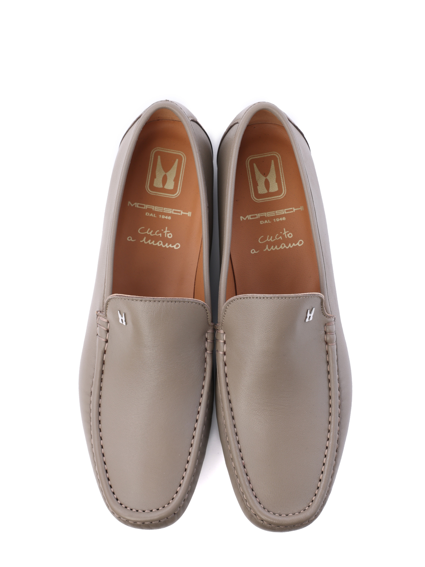 Мокасины серо-бежевые кожаные с приподнятым носком — купить в интернет-магазине Verdistore