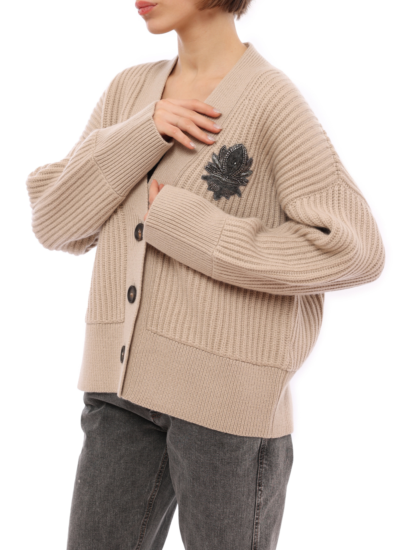 Кардиган Brunello Cucinelli M52526206 C8539 бежевый женский из кашемира — купить в интернет-магазине Verdistore
