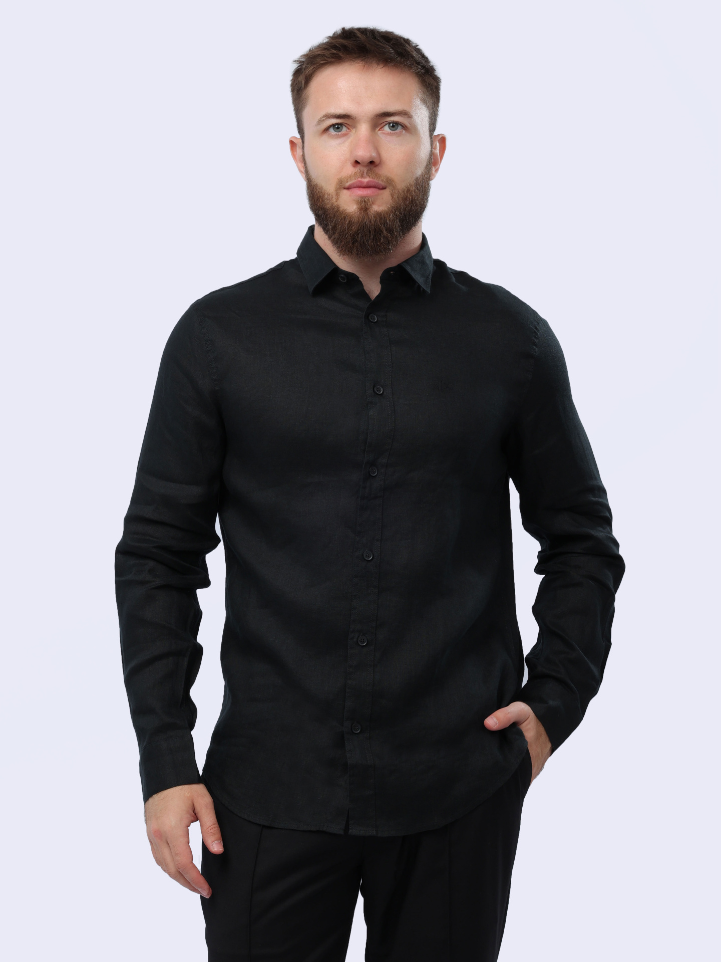 Рубашка Armani Exchange 8NZC50 ZNCFZ 1200 черная мужская из льна — купить в интернет-магазине Verdistore