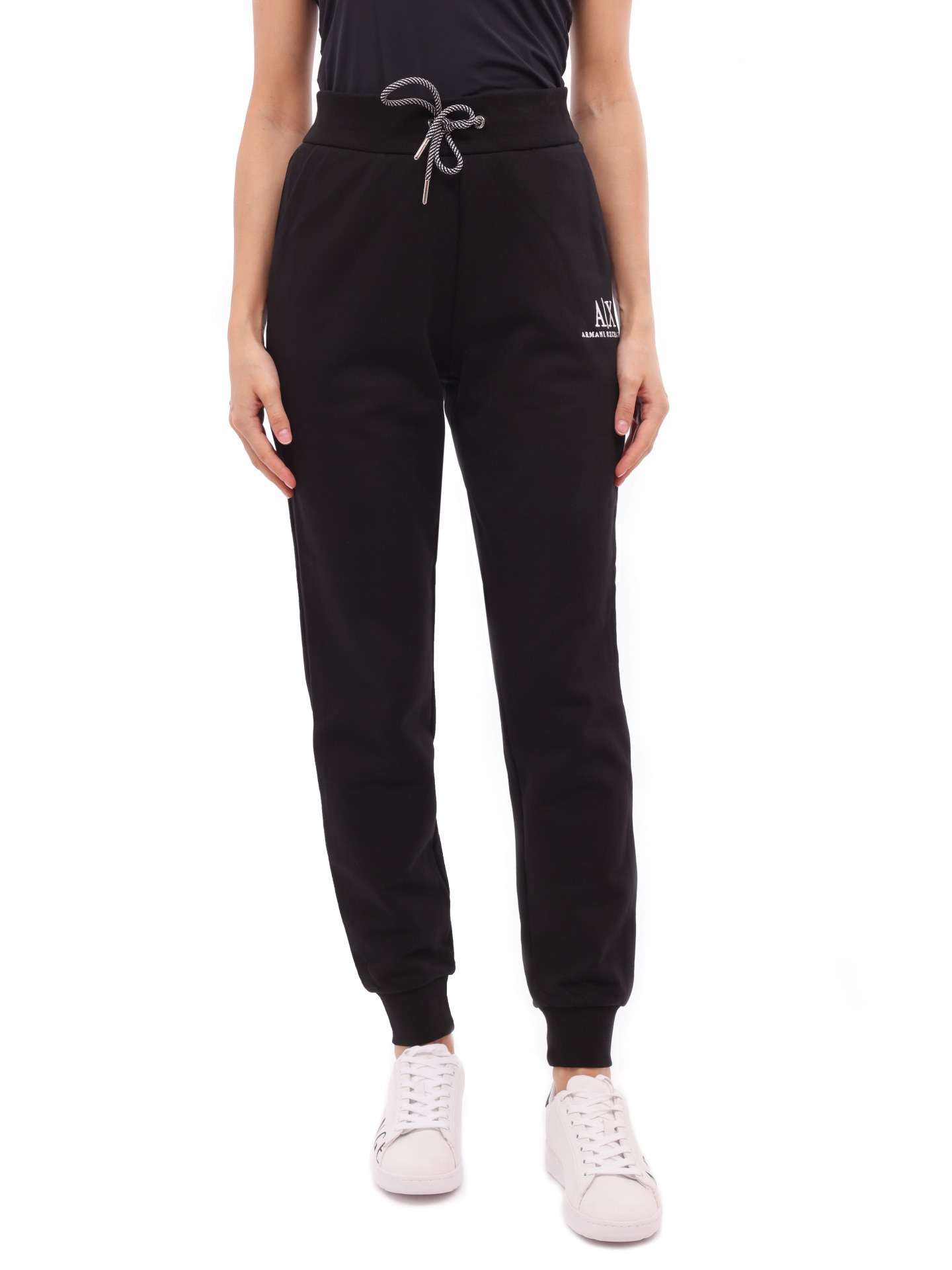 Брюки спортивные Armani Exchange 6KYP82 YJ3NZ 1200 черные женские с логотипом — купить в интернет-магазине Verdistore