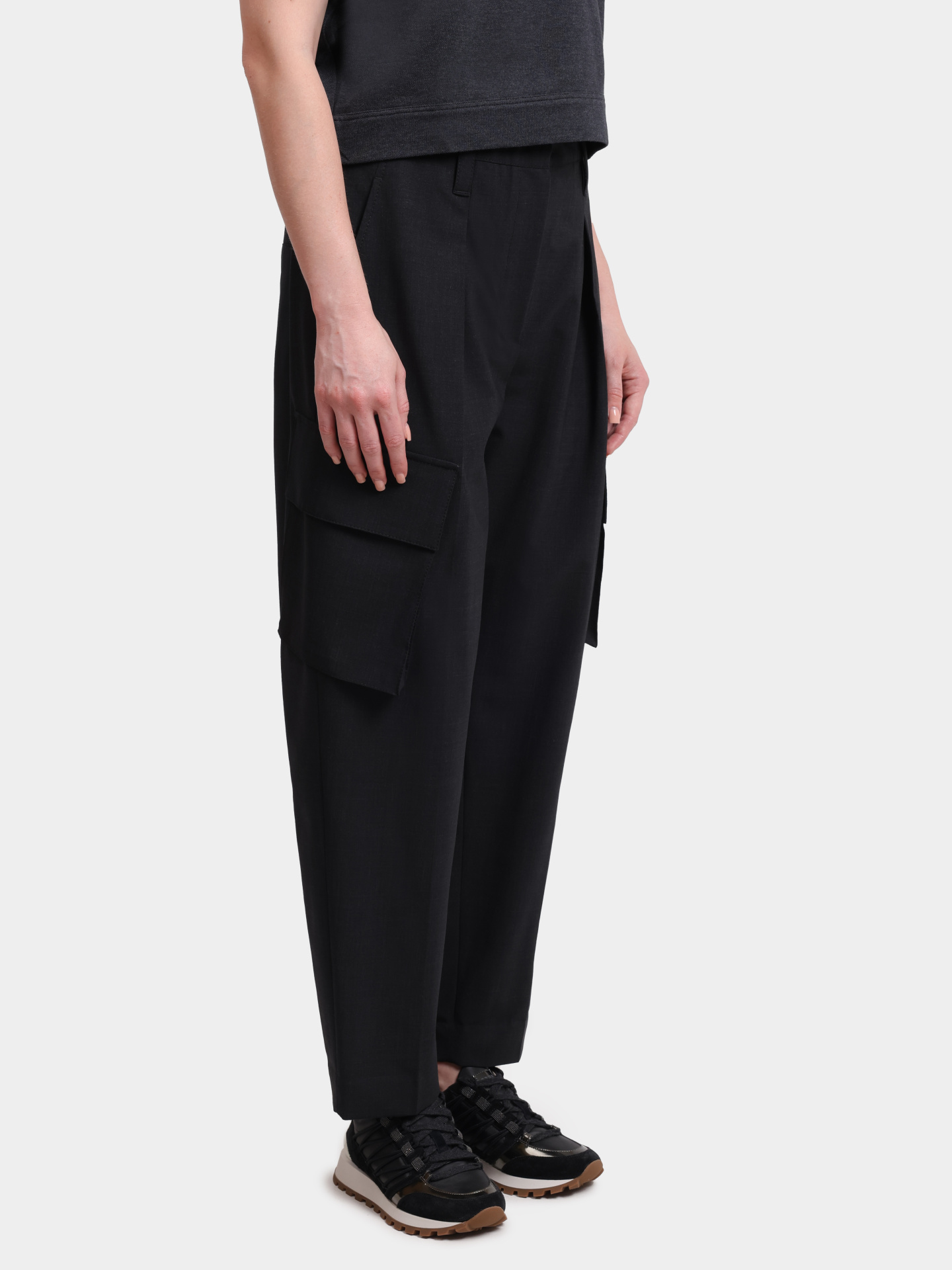 Брюки Brunello Cucinelli M0W07B1254 C2803 темно-серые женские с накладными карманами — купить в интернет-магазине Verdistore