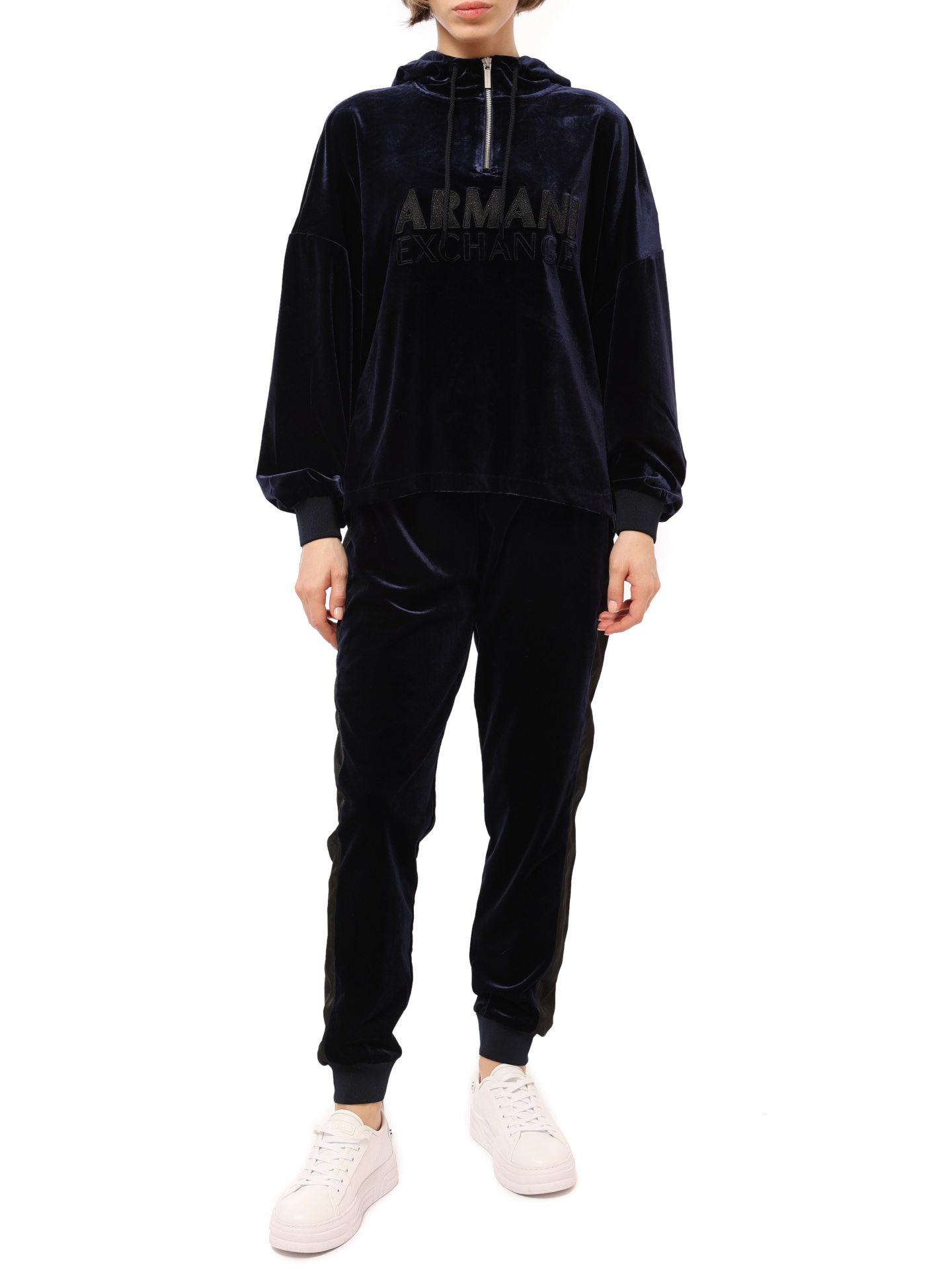 Брюки спортивные Armani Exchange 6LYP79 YJ9WZ 1593 темно-синие женские бархатные — купить в интернет-магазине Verdistore