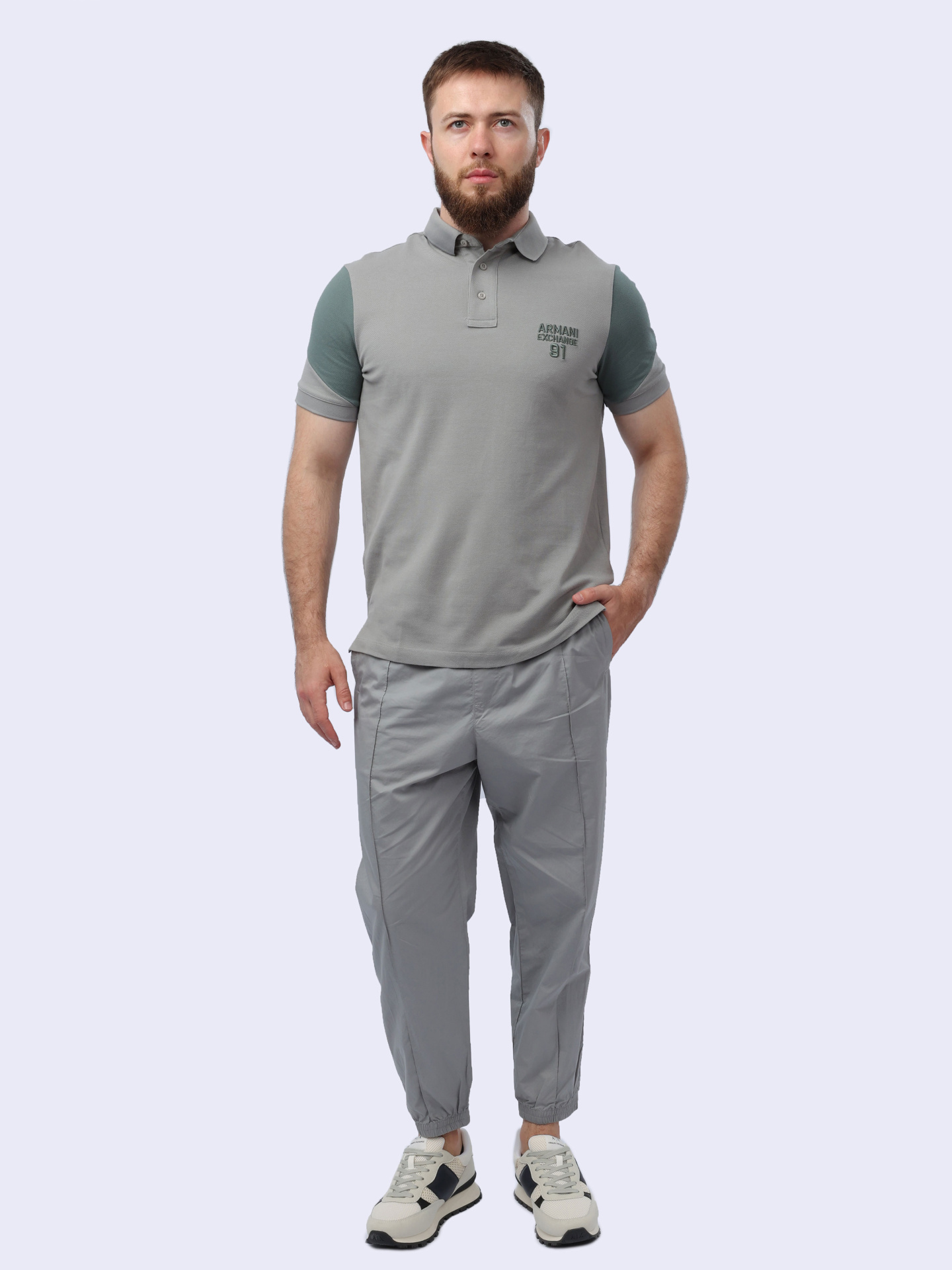 Поло Armani Exchange 3DZFLK ZJM5Z 1996 мужское с контрастными рукавами — купить в интернет-магазине Verdistore