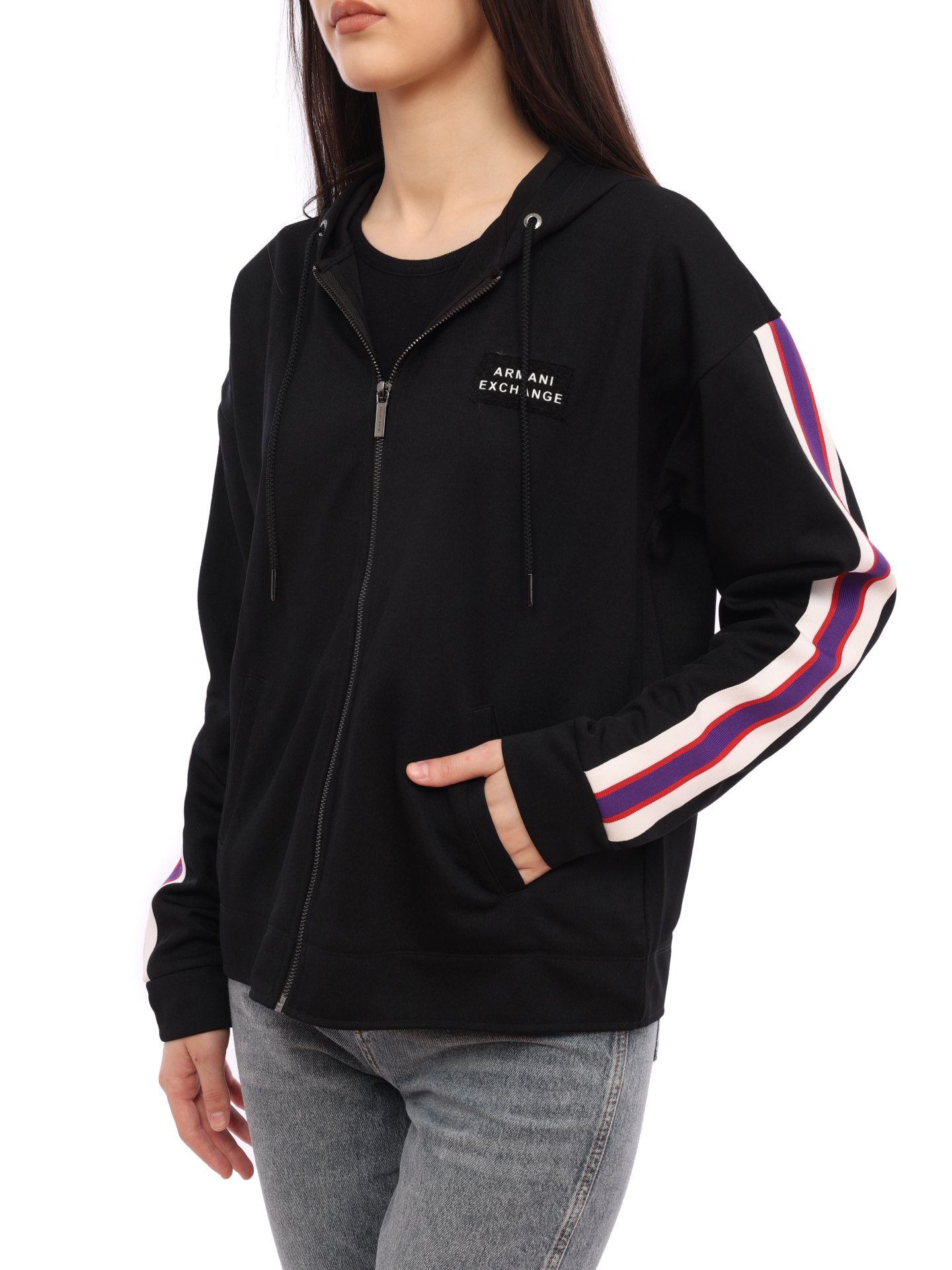 Мастерка Armani Exchange 6HYM90 YJ5FZ 1200 черная женская с лампасами — купить в интернет-магазине Verdistore