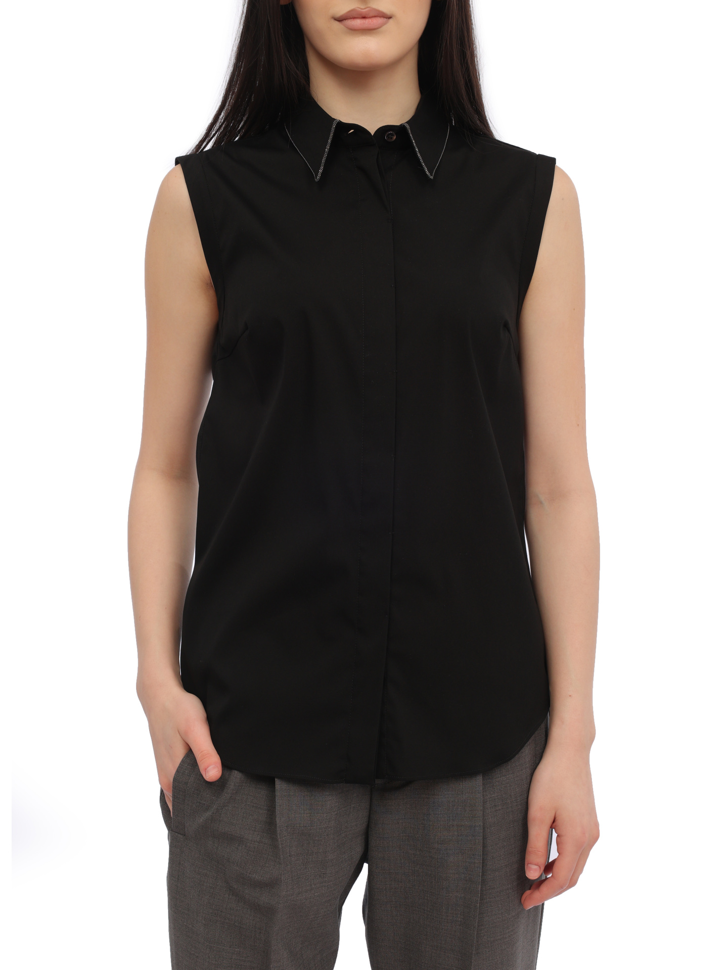 Рубашка Brunello Cucinelli M0091MA616 С101 черная женская из хлопка — купить в интернет-магазине Verdistore