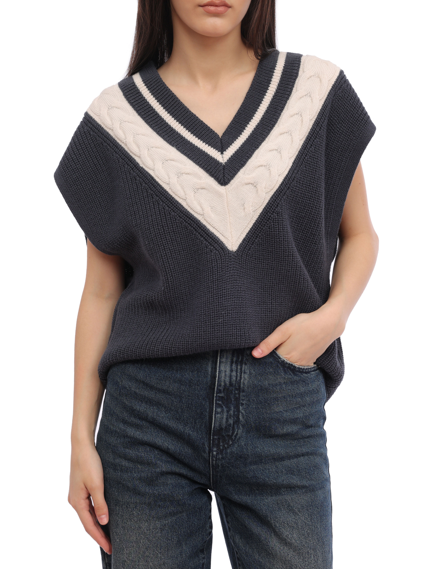 Жилет Armani Exchange 6RYM1J YMZ8Z 1990 серый женский с контрастной отделкой — купить в интернет-магазине Verdistore