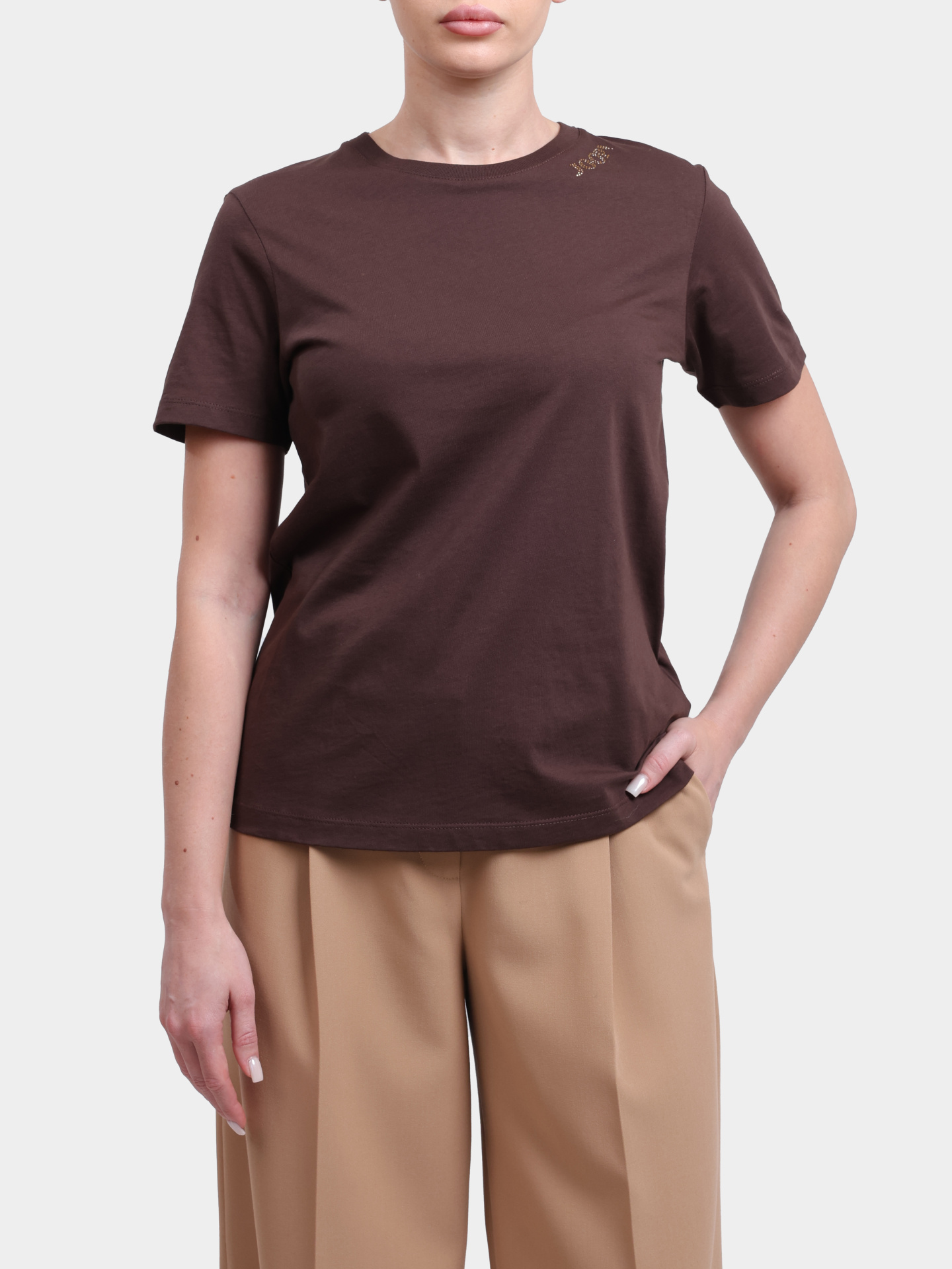 Футболка 58 254JE58Tori 10018228 201 темно-коричневая женская приталенная — купить в интернет-магазине Verdistore