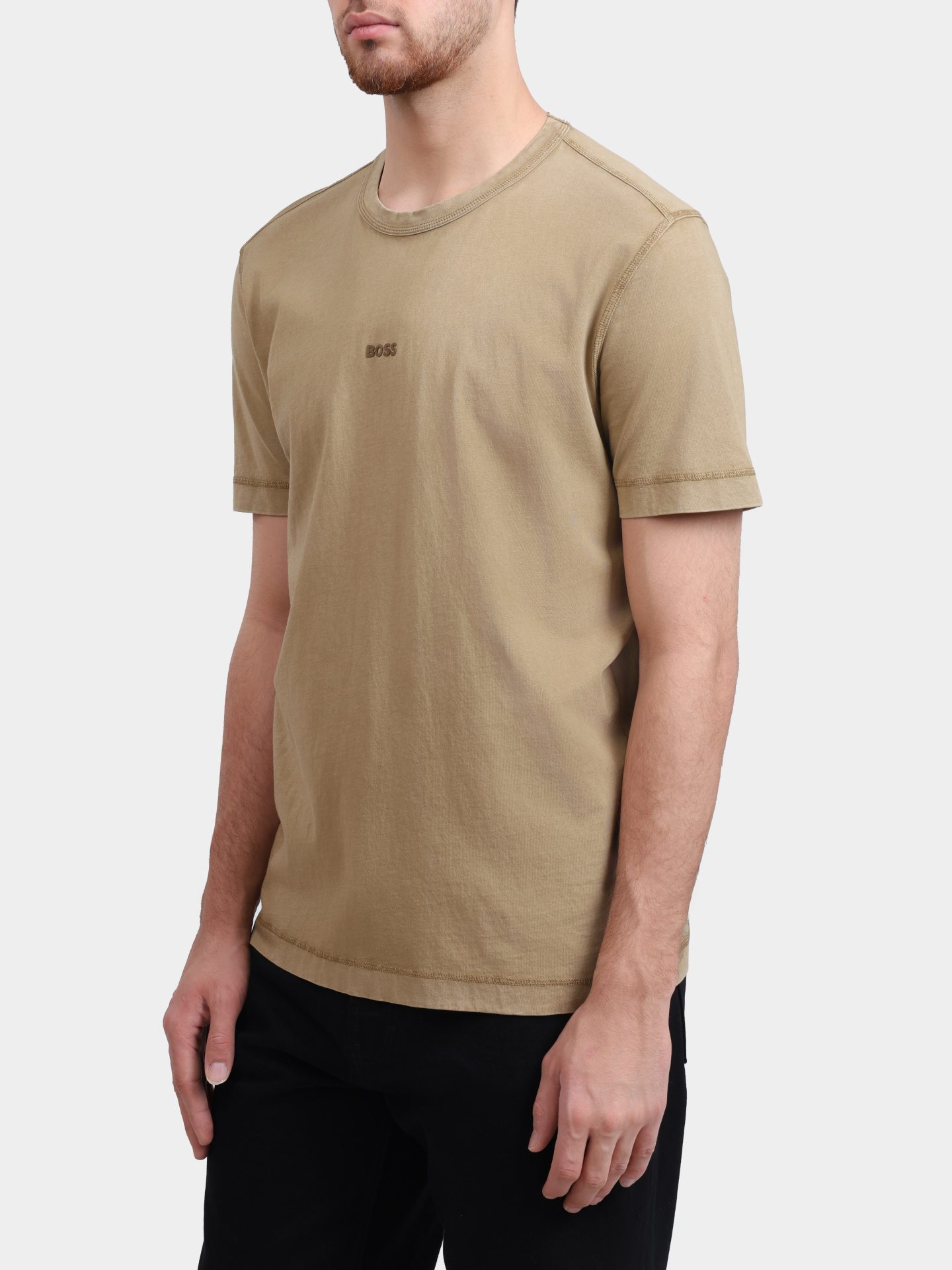 Футболка Boss Orange Tokks 10253670 01 50502173 261 бежевая мужская с маленьким логотипом — купить в интернет-магазине Verdistore