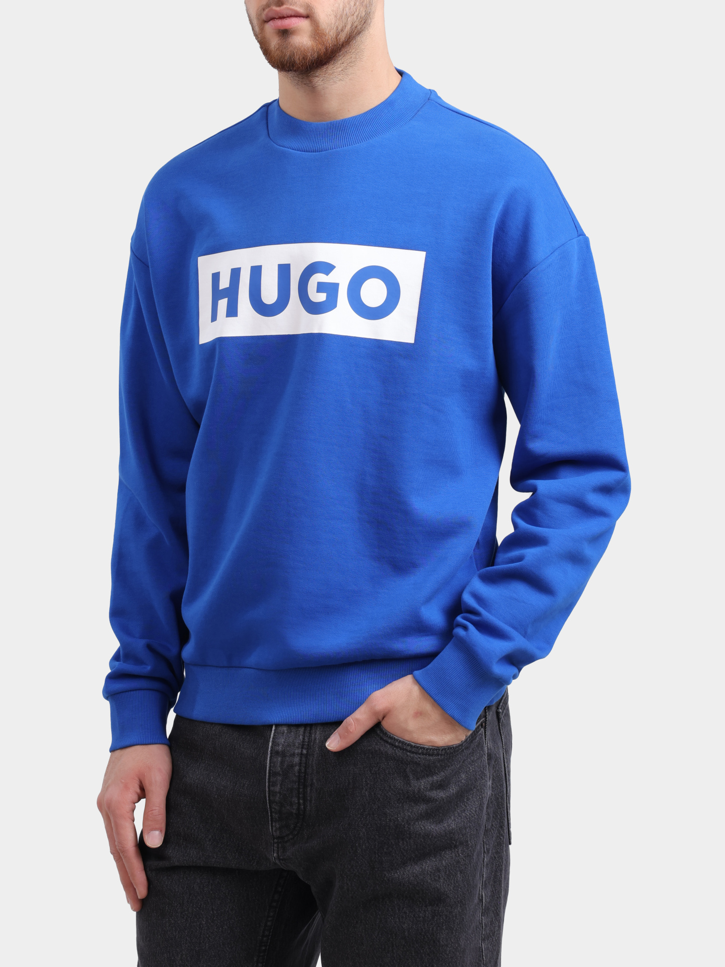 Свитшот Hugo Niero 10249110 голубой мужской с логотипом — купить в интернет-магазине Verdistore