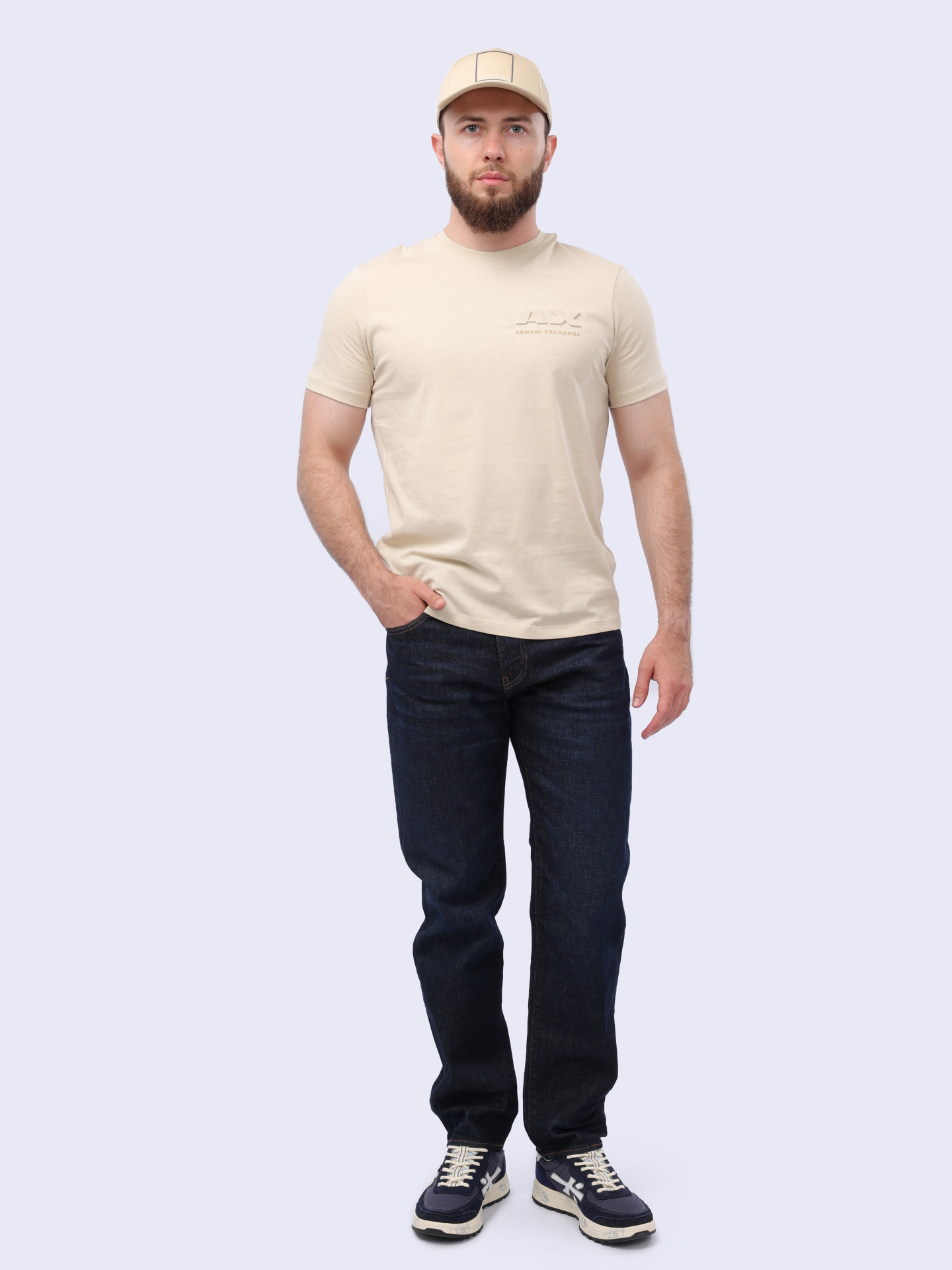Футболка Armani Exchange 3DZTAG ZJ9TZ 1792 бежевая мужская — купить в интернет-магазине Verdistore