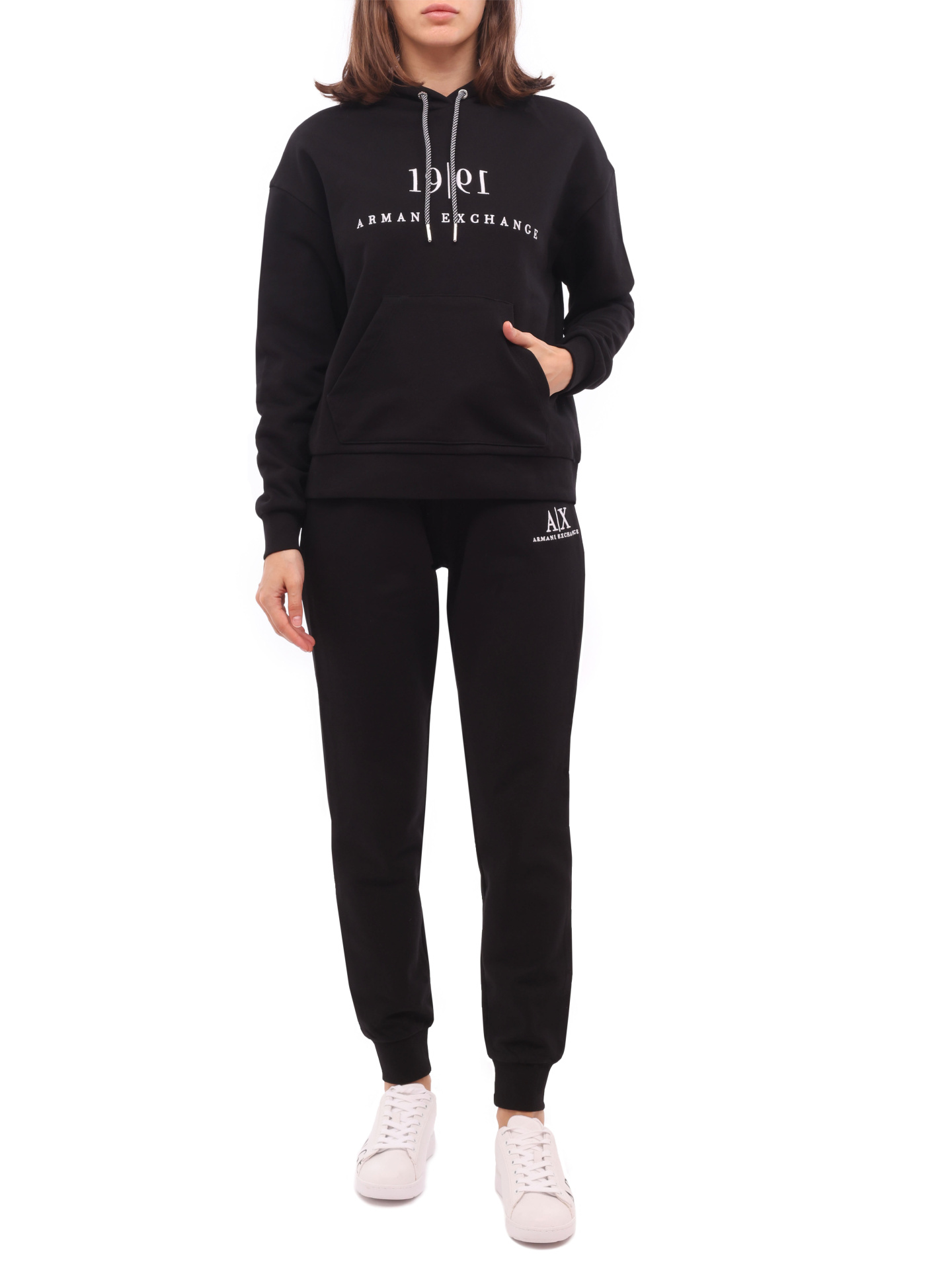 Брюки спортивные Armani Exchange 6KYP82 YJ3NZ 1200 черные женские с логотипом — купить в интернет-магазине Verdistore