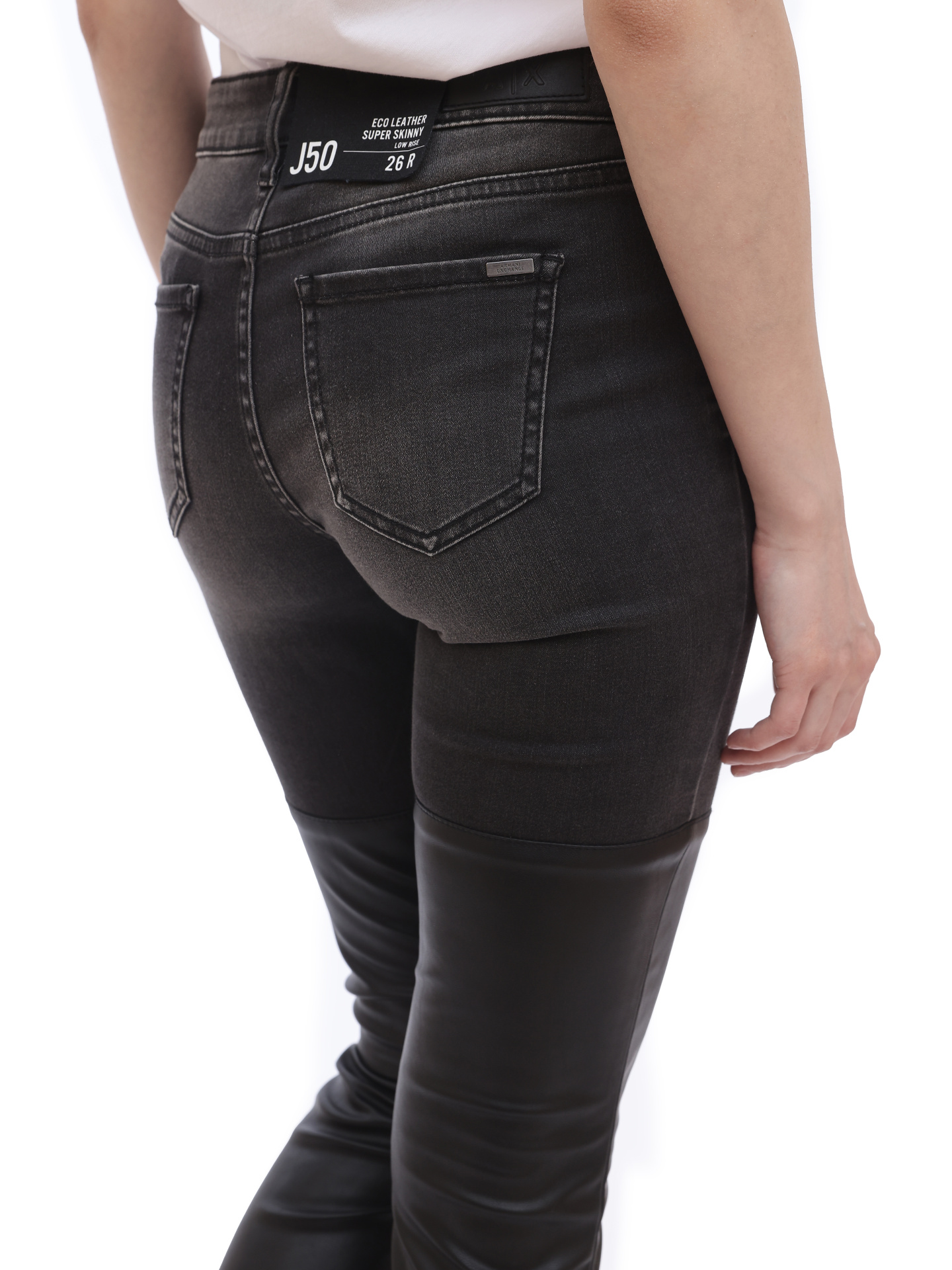 Джинсы Armani Exchange 6GYJ50 204 черные женские с кожаными вставками — купить в интернет-магазине Verdistore