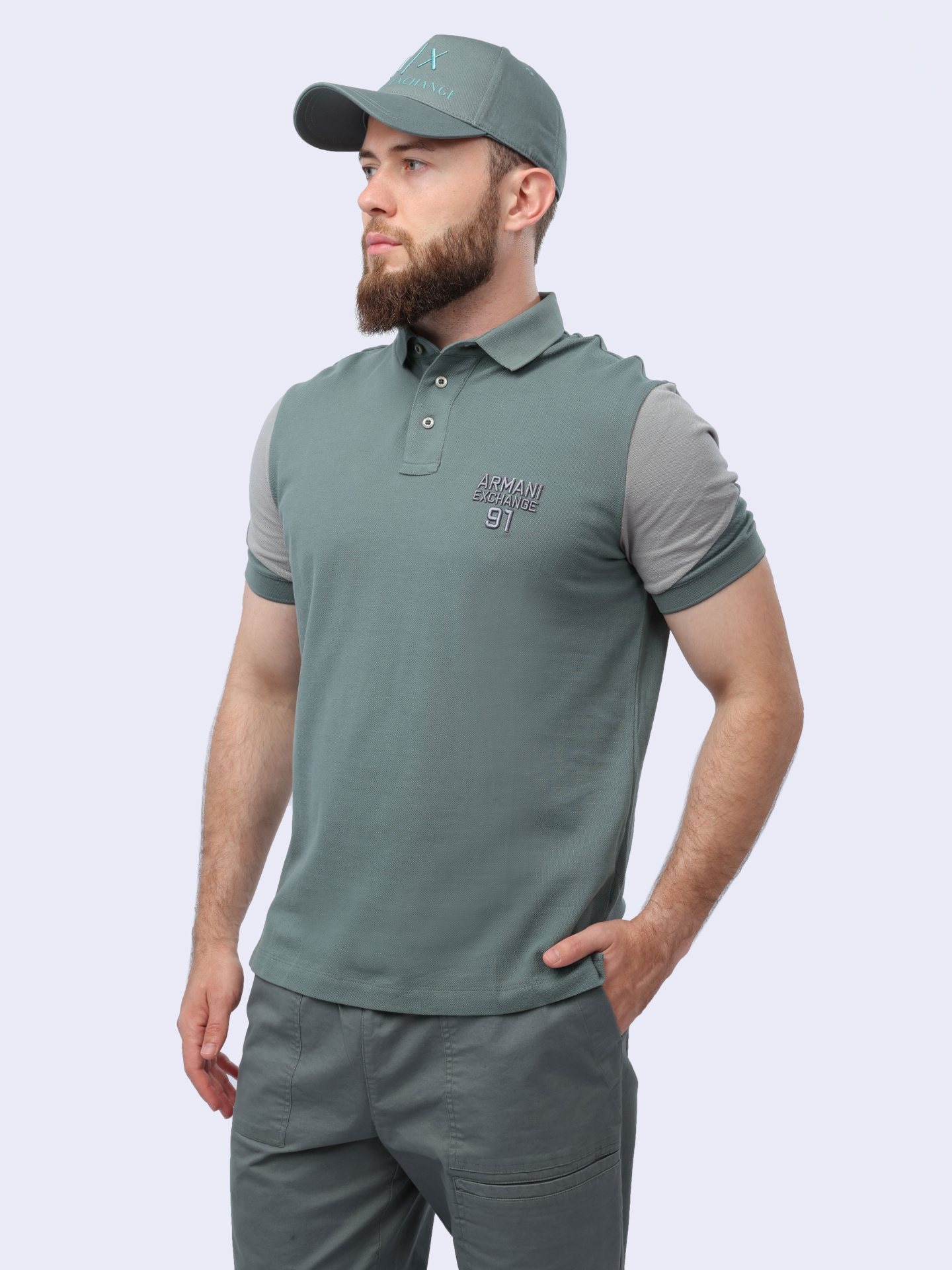 Поло Armani Exchange 3DZFLK ZJM5Z 1888 мужское с контрастными рукавами — купить в интернет-магазине Verdistore