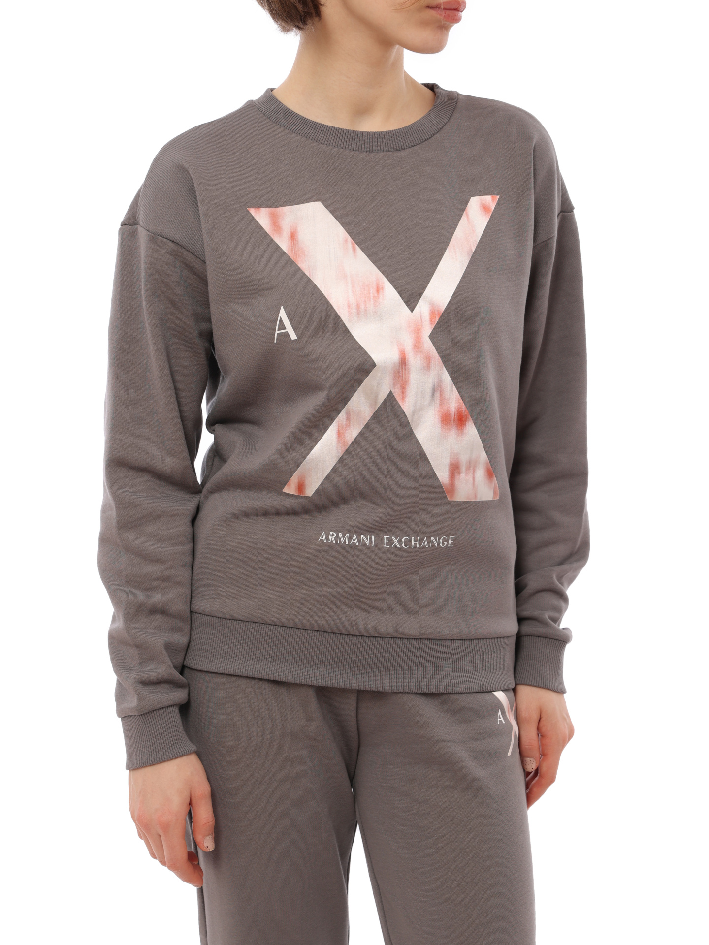 Толстовка Armani Exchange 3RYM30 YJ3NZ 1894 серая женская с логотипом — купить в интернет-магазине Verdistore