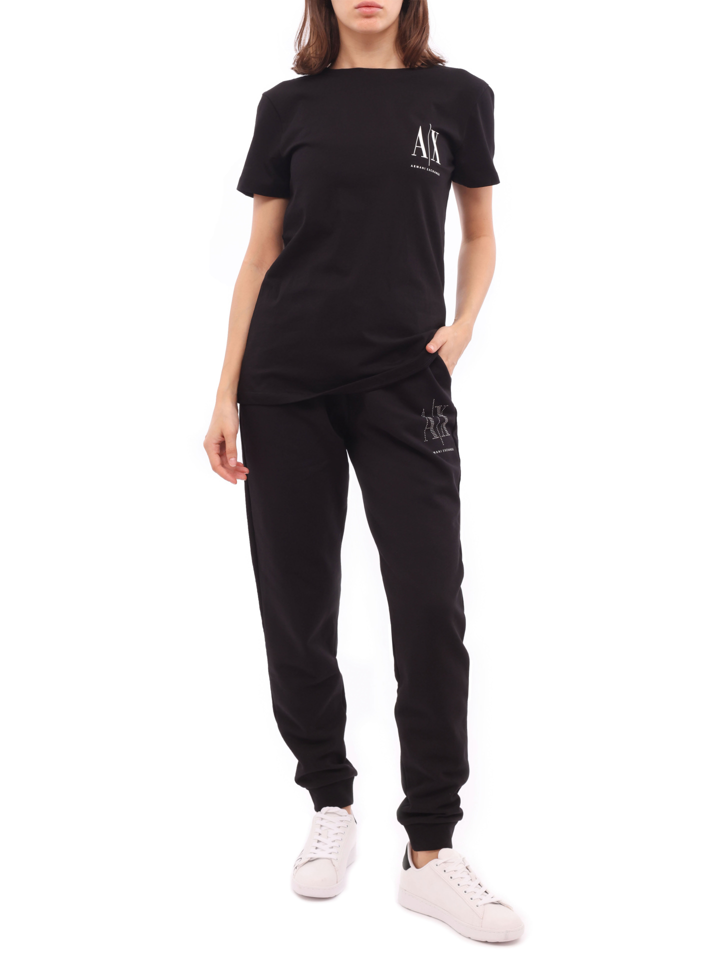 Брюки спортивные Armani Exchange 8NYTFX YJG3Z 1200 черные женские с манжетами — купить в интернет-магазине Verdistore