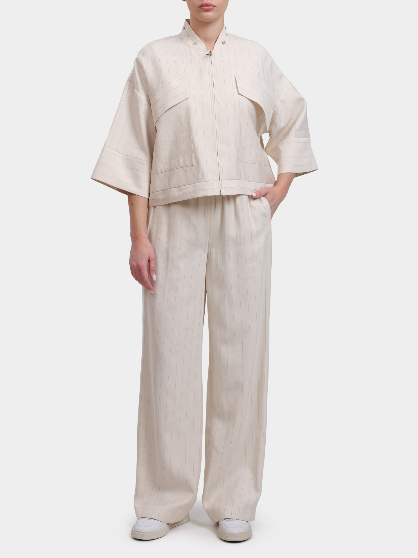 Брюки Liu-Jo CA6113 T557A P9579 бежевые женские в полоску — купить в интернет-магазине Verdistore