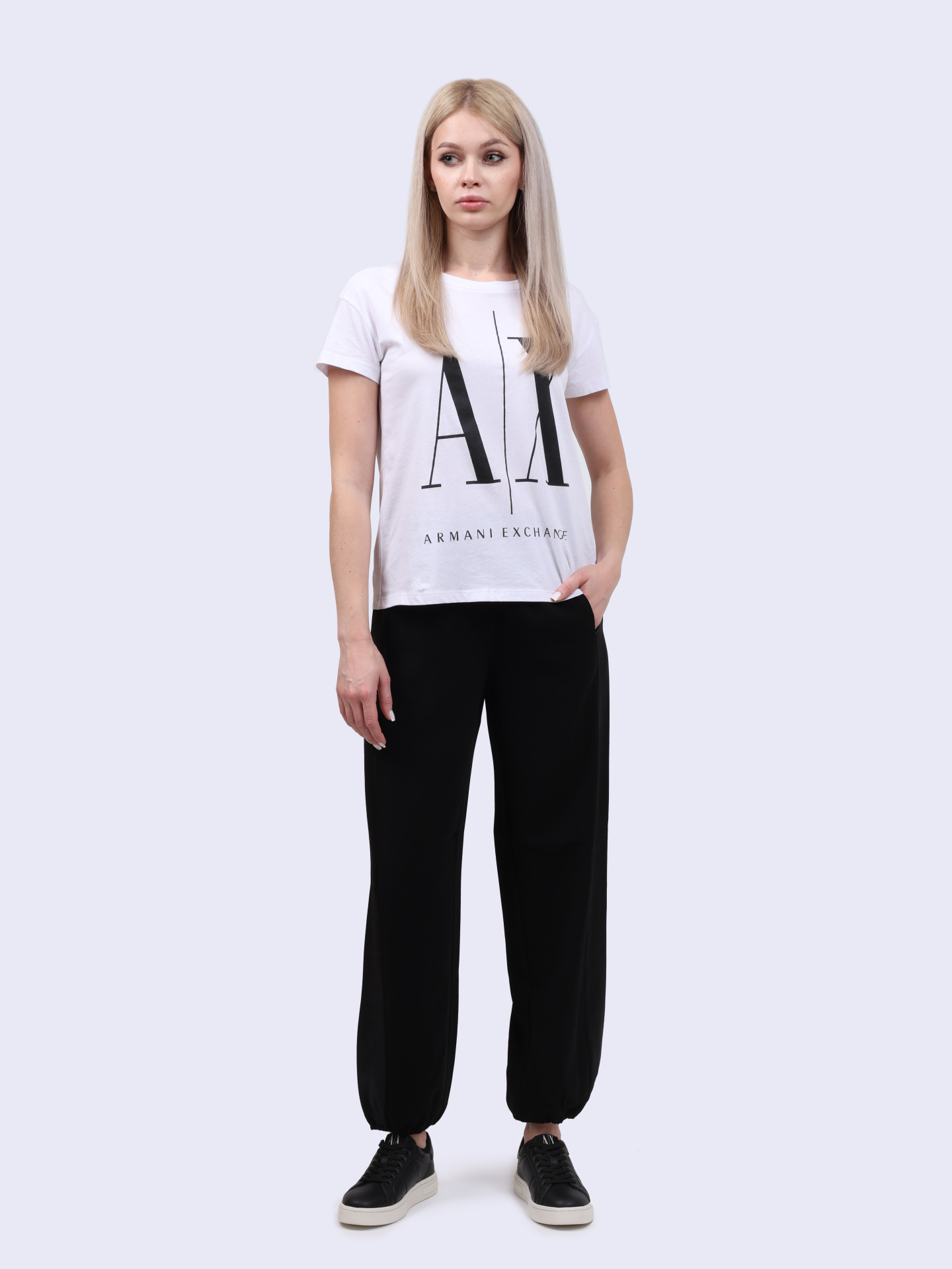 Брюки Armani Exchange 6DYP36 YN5YZ 1200 черные женские с атласными вставками — купить в интернет-магазине Verdistore