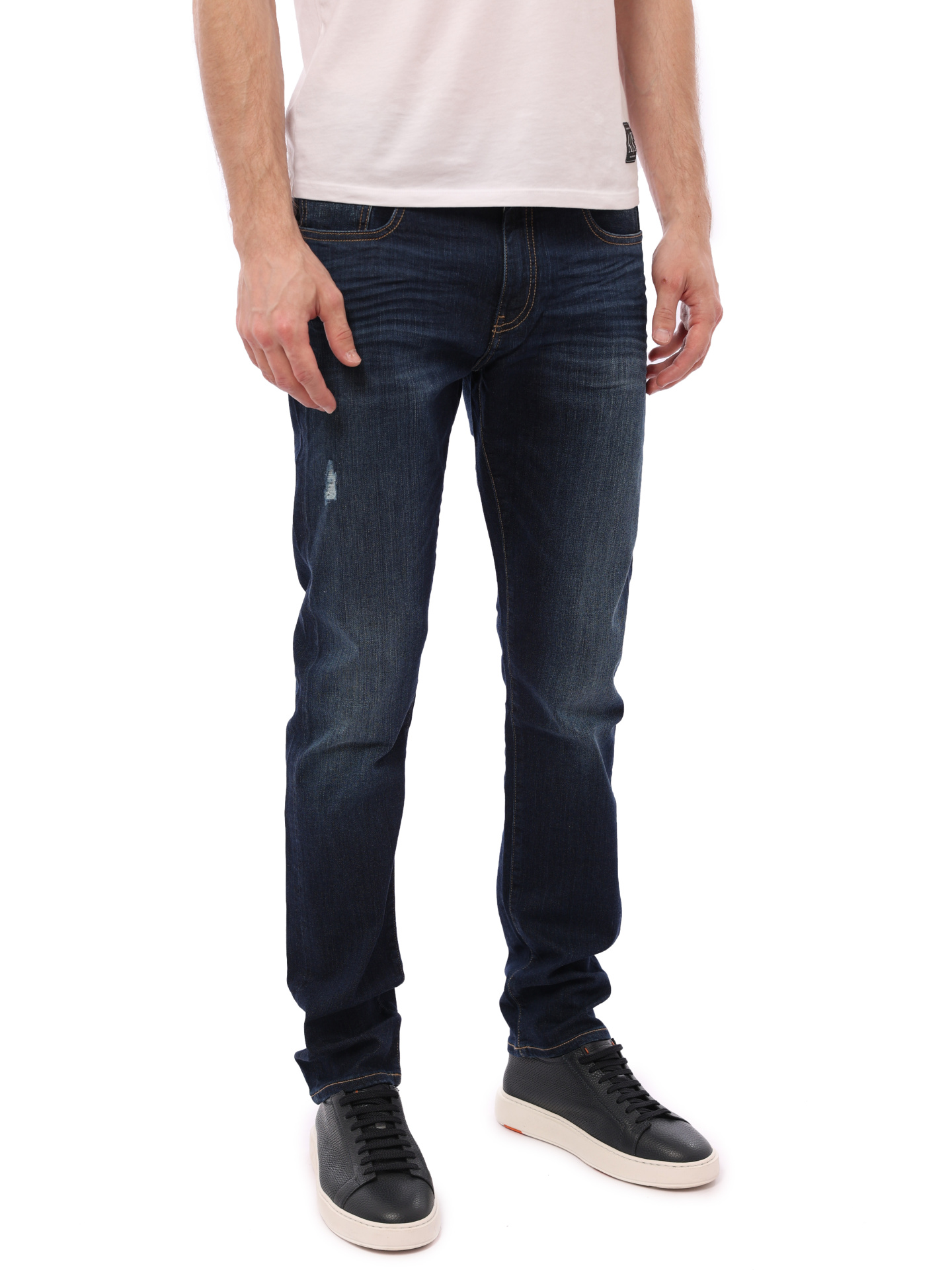 Джинсы Armani Exchange 3GZJ13 Z1QDZ темно-синие мужские с потёртостями — купить в интернет-магазине Verdistore