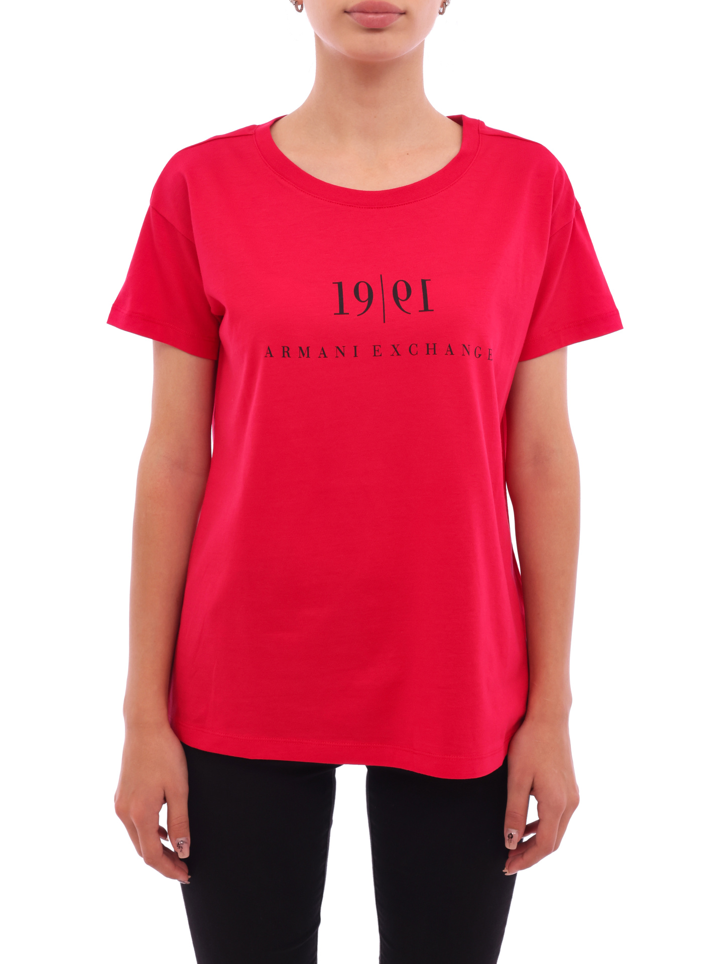Футболка Armani Exchange 6KYTEE YJ6QZ 1492 красная женская с логотипом — купить в интернет-магазине Verdistore