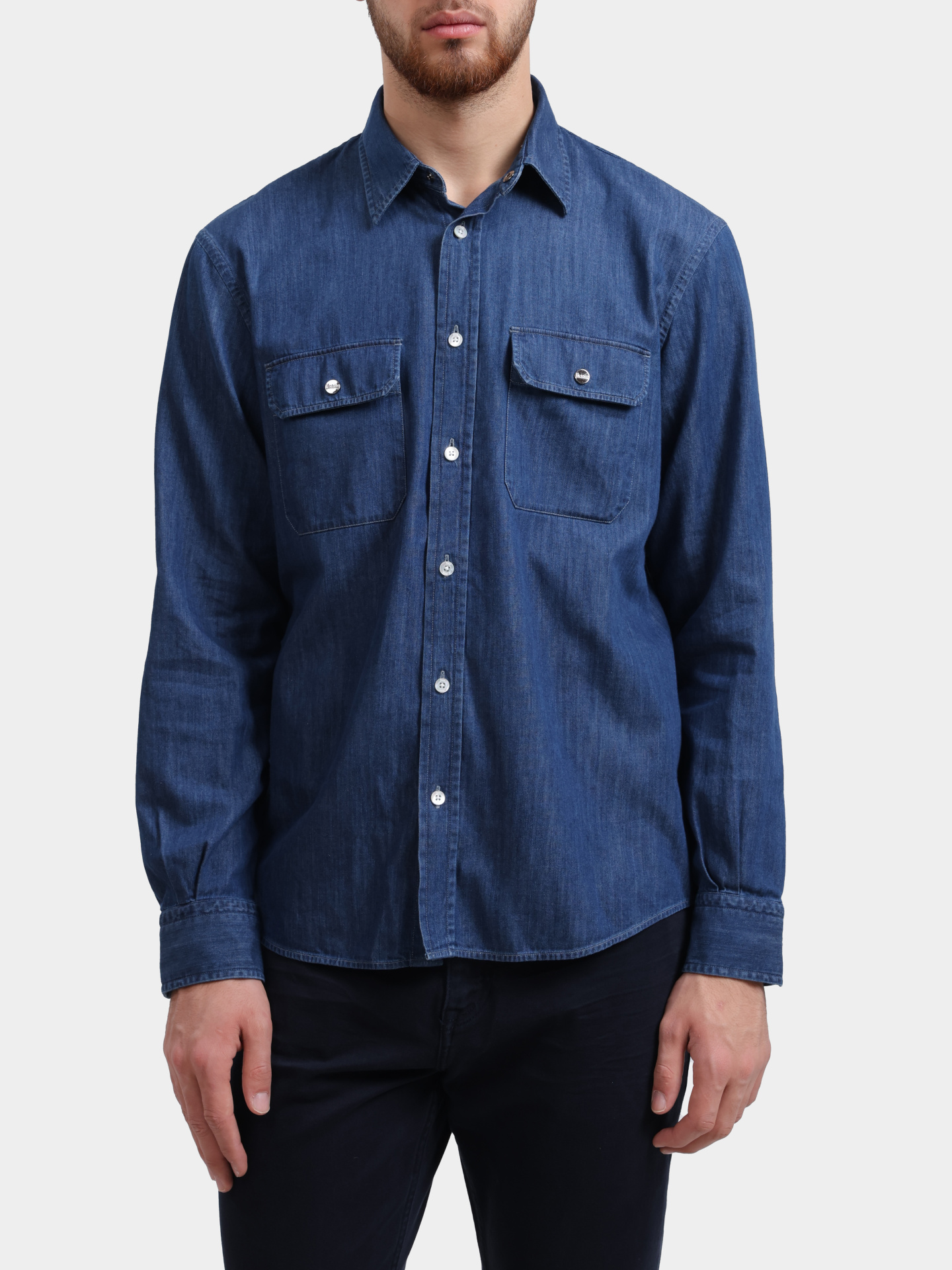 Рубашка Herno CM000009U 13251 9121 синяя мужская с накладными карманами — купить в интернет-магазине Verdistore