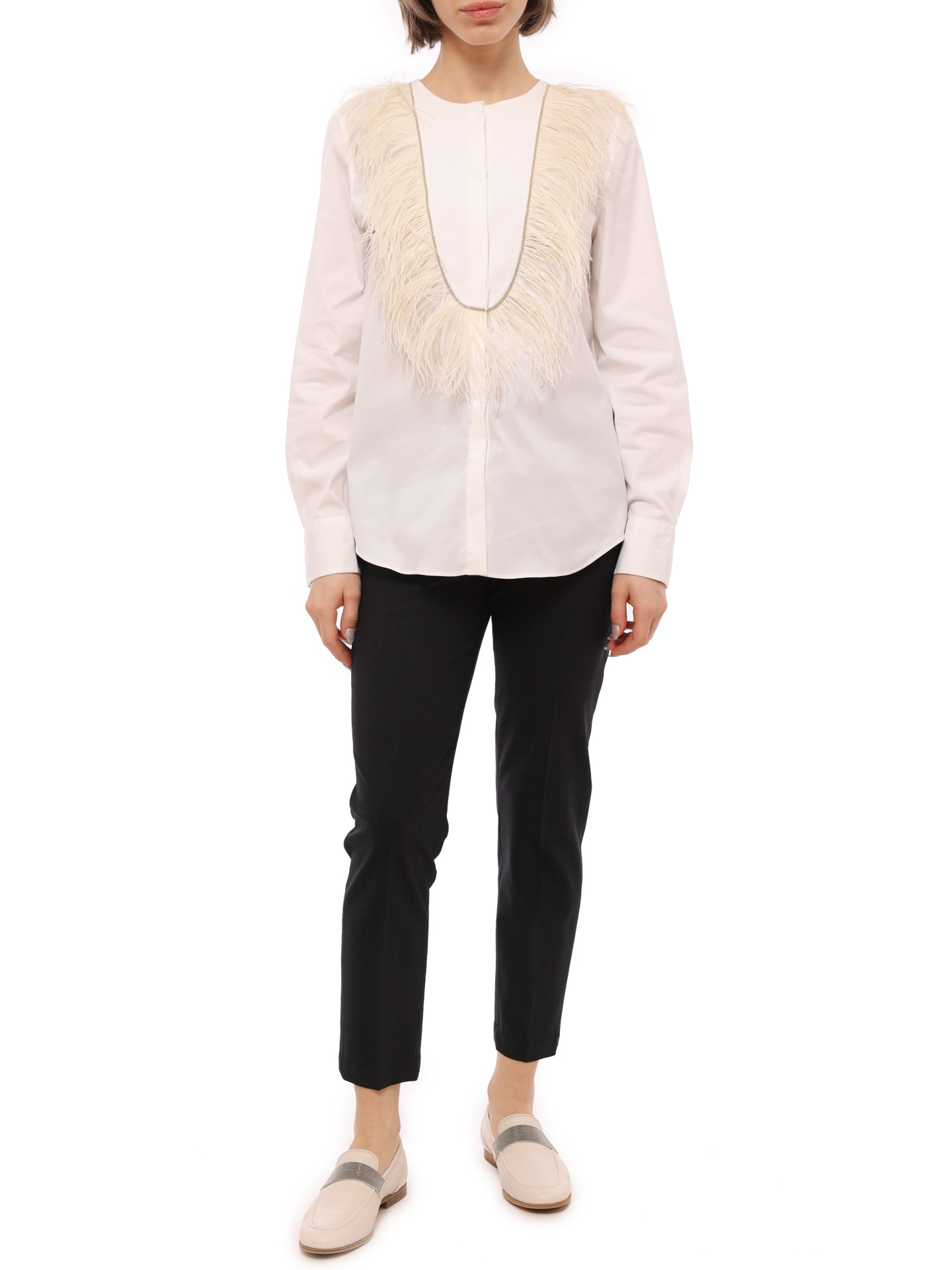 Блузка Brunello Cucinelli M0091N5406 белая женская с перьями — купить в интернет-магазине Verdistore