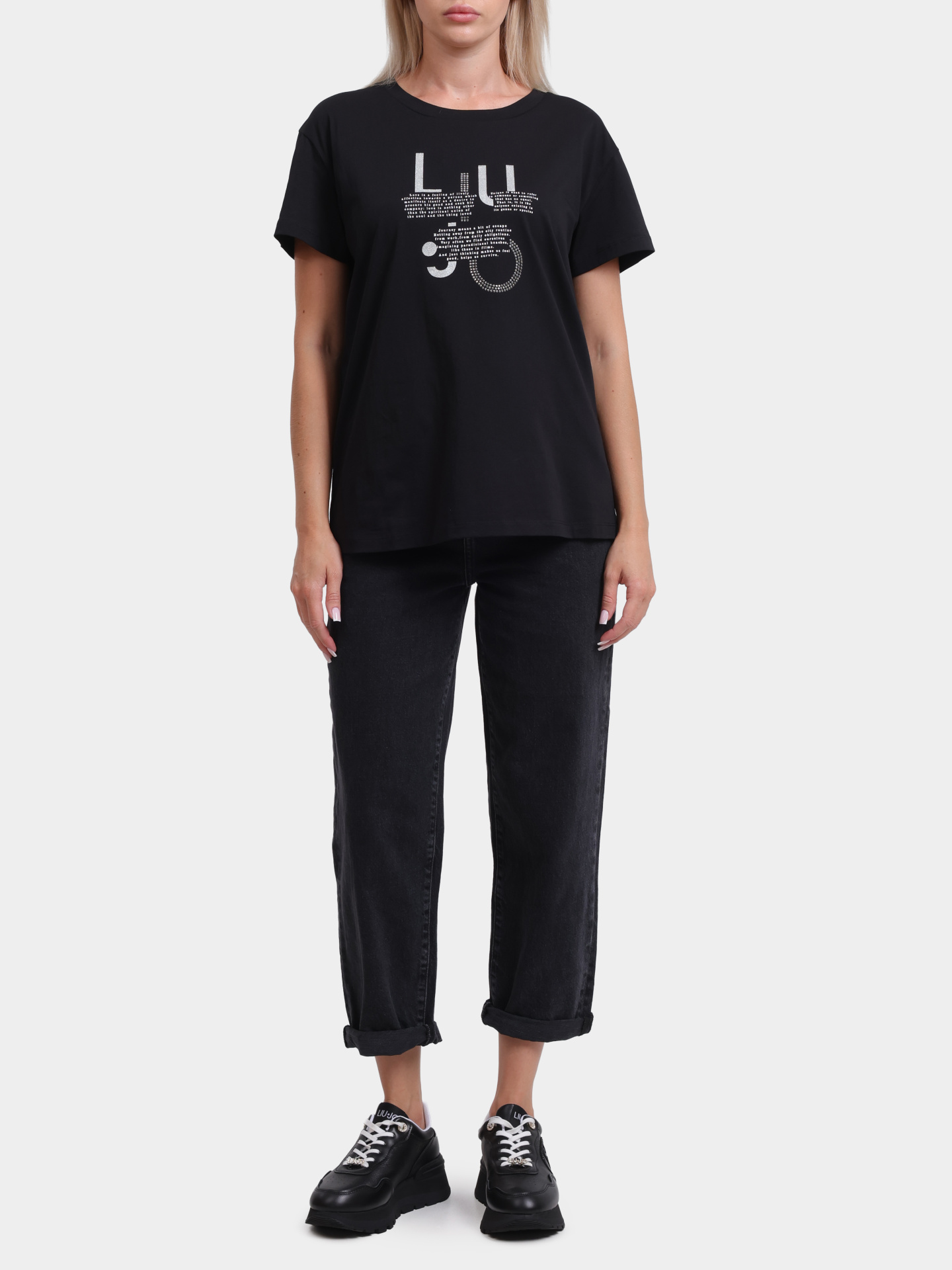 Футболка Liu-Jo TF5279 JS003 M9775 черная женская из хлопка — купить в интернет-магазине Verdistore