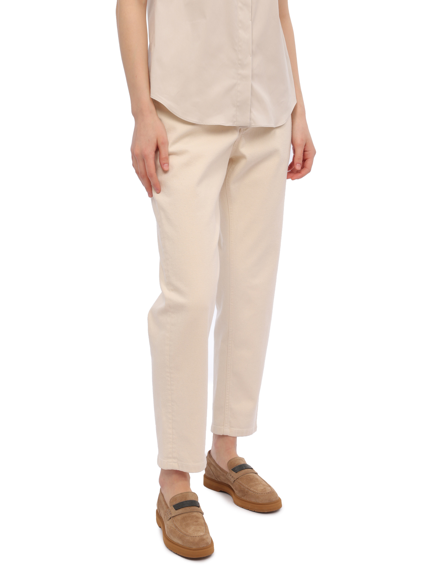 Брюки Brunello Cucinelli MB057B1052 C8368 белые женские из денима — купить в интернет-магазине Verdistore