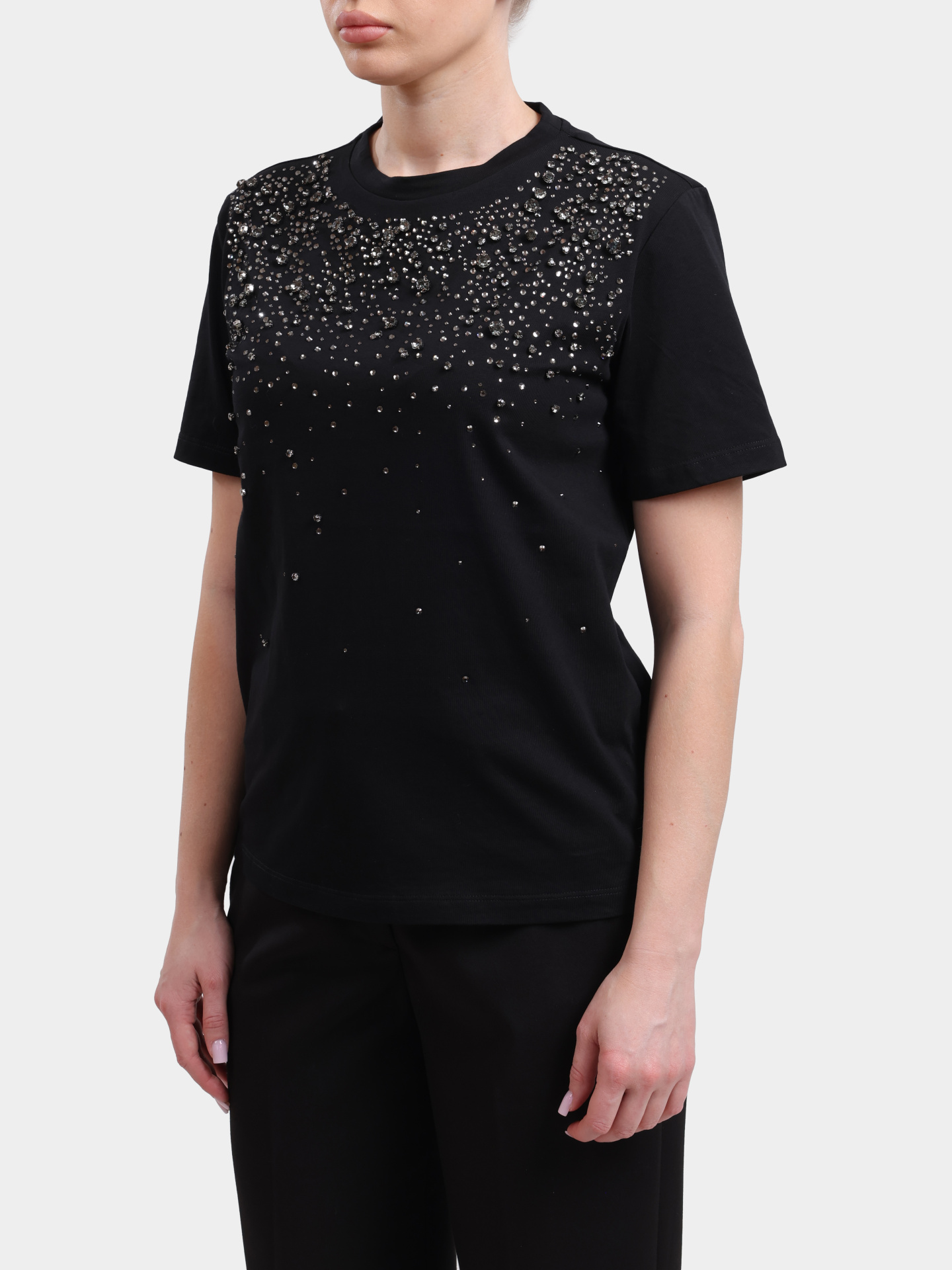 Футболка Liu-Jo BLACK LABEL CA6193 J3868 22222 черная женская украшенная стразами — купить в интернет-магазине Verdistore