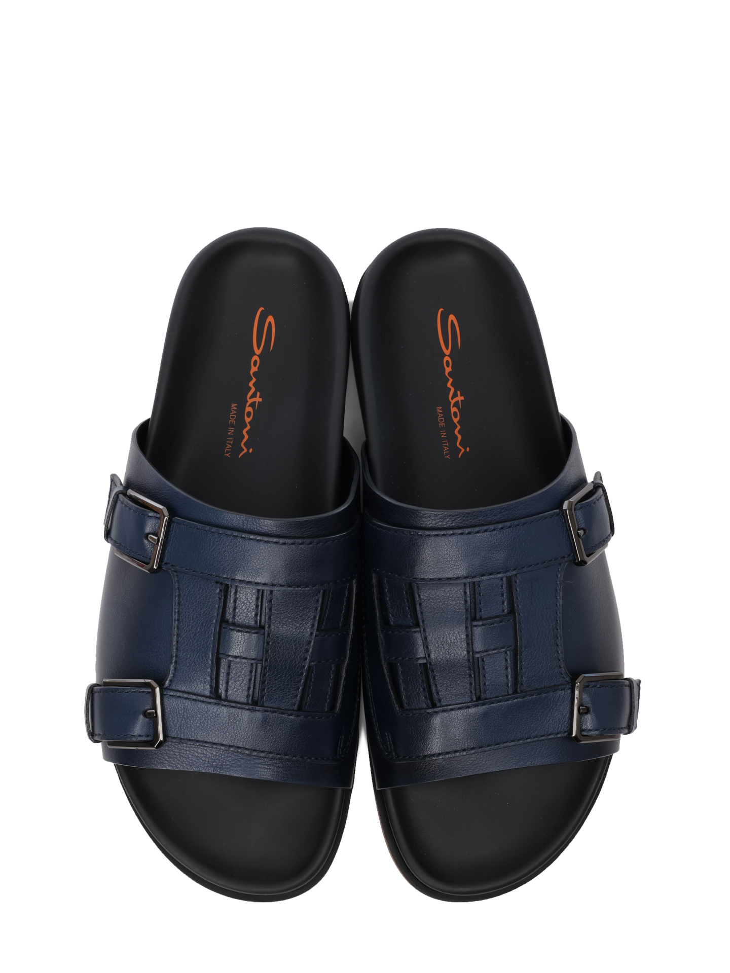 Шлепанцы темно-синие кожаные с ремнями  — купить в интернет-магазине Verdistore