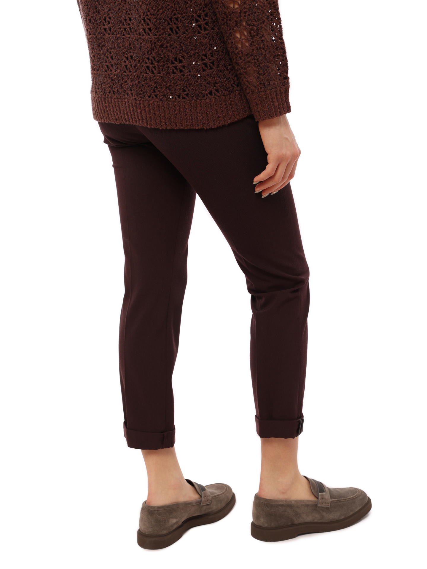 Брюки Brunello Cucinelli MA051P1837 C2858 бордовые женские из шерсти — купить в интернет-магазине Verdistore