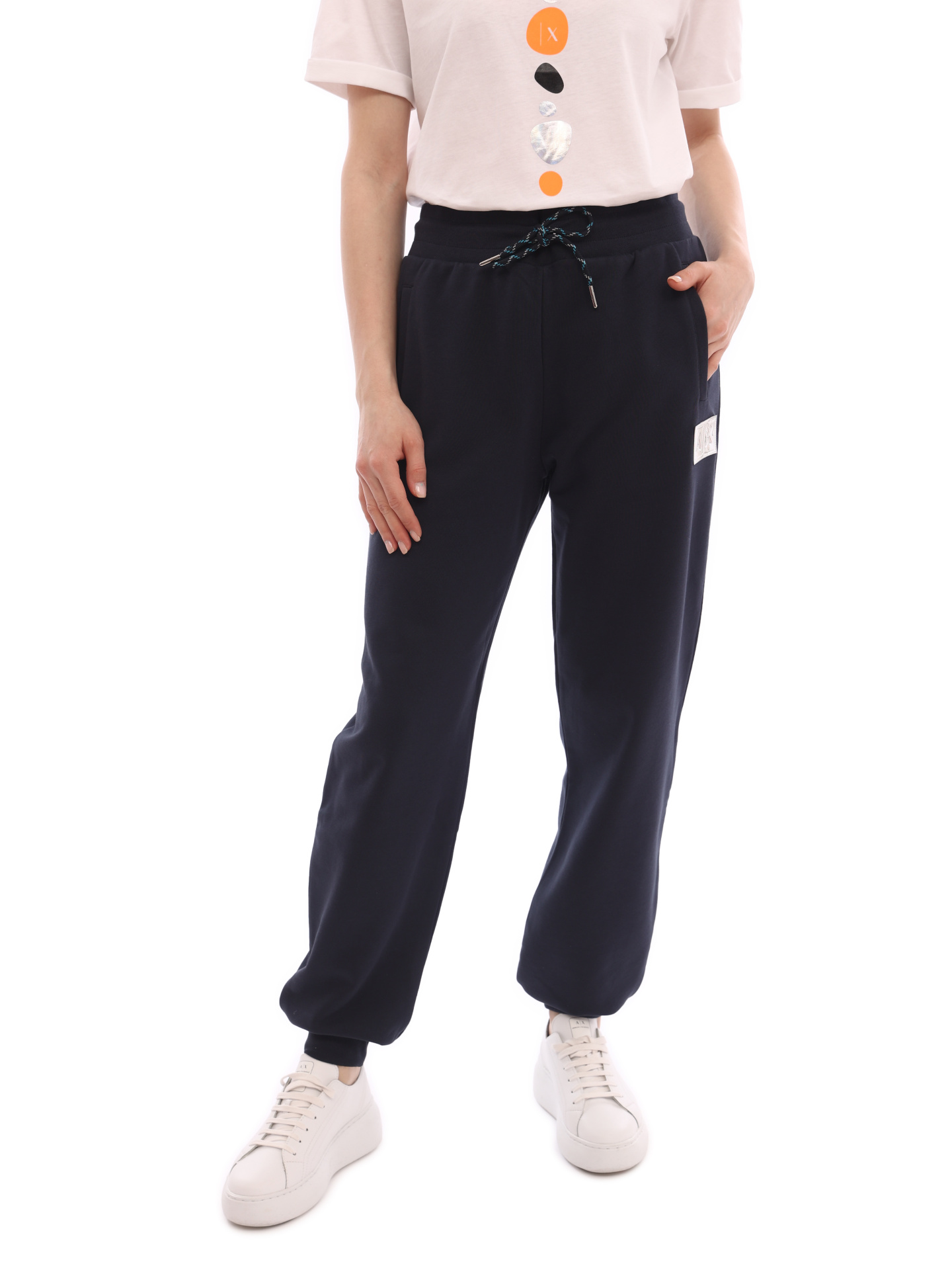 Брюки спортивные Armani Exchange 3LYP75 YJ6UZ 1593 темно-синие женские с манжетами — купить в интернет-магазине Verdistore