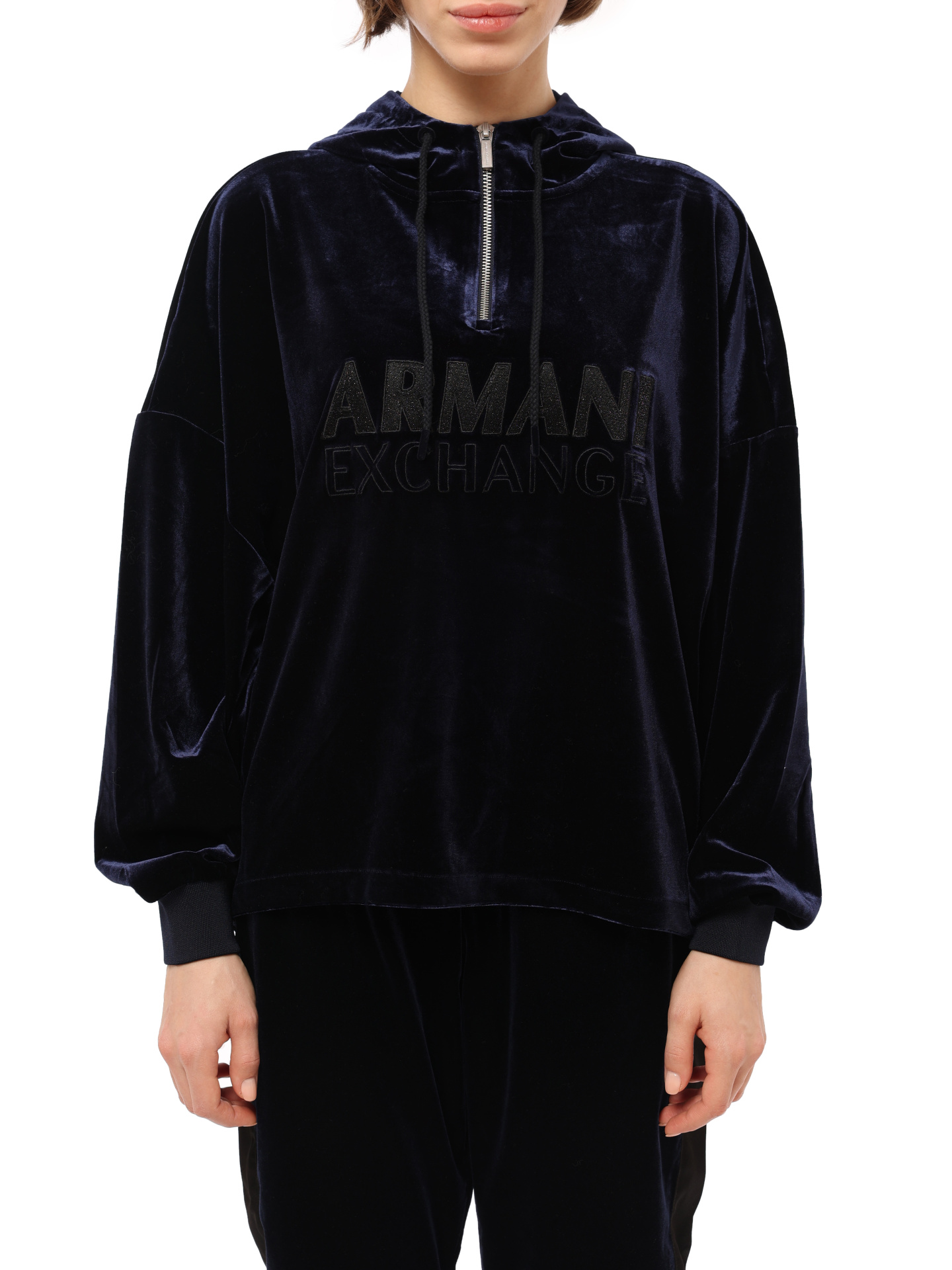 Худи Armani Exchange 6LYM11 YJ9WZ 1593 темно-синее женское из бархата — купить в интернет-магазине Verdistore