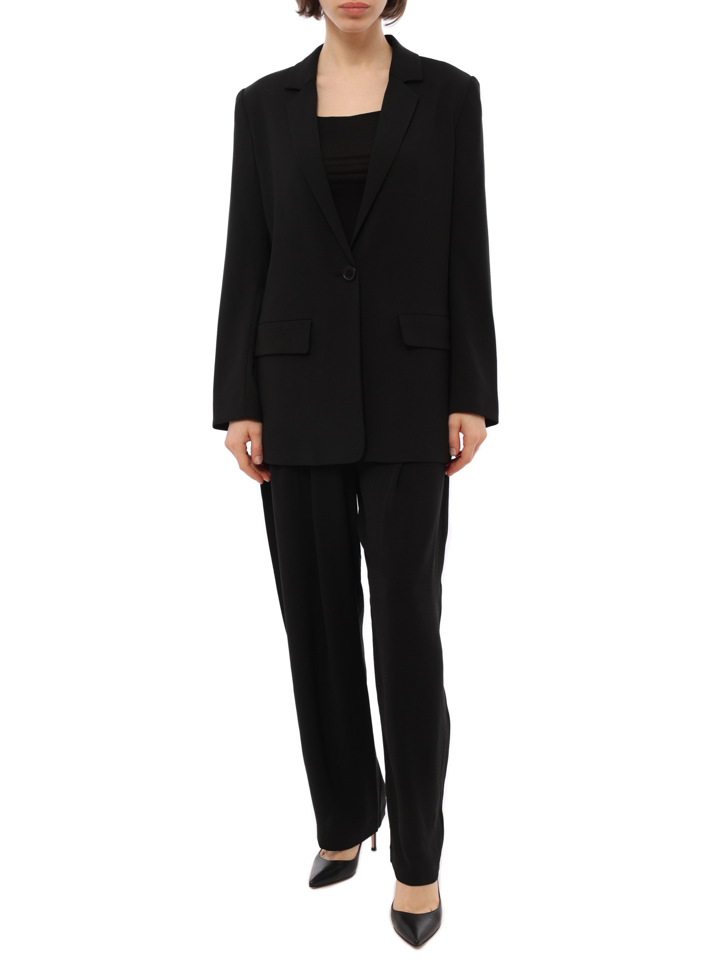 Брюки Armani Exchange 3RYP45 YN9JZ 1200 черные женские с защипами — купить в интернет-магазине Verdistore