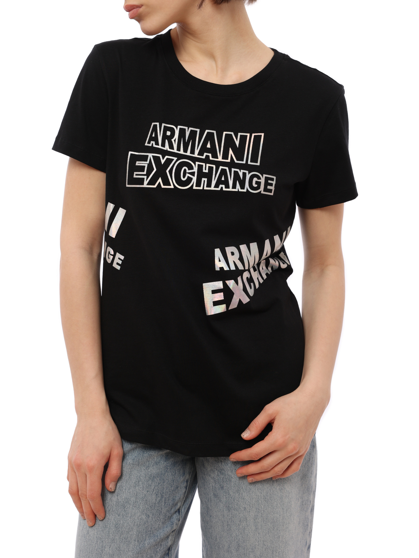 Футболка Armani Exchange 3RYTBD YJCHZ 1200 черная женская с логотипом — купить в интернет-магазине Verdistore