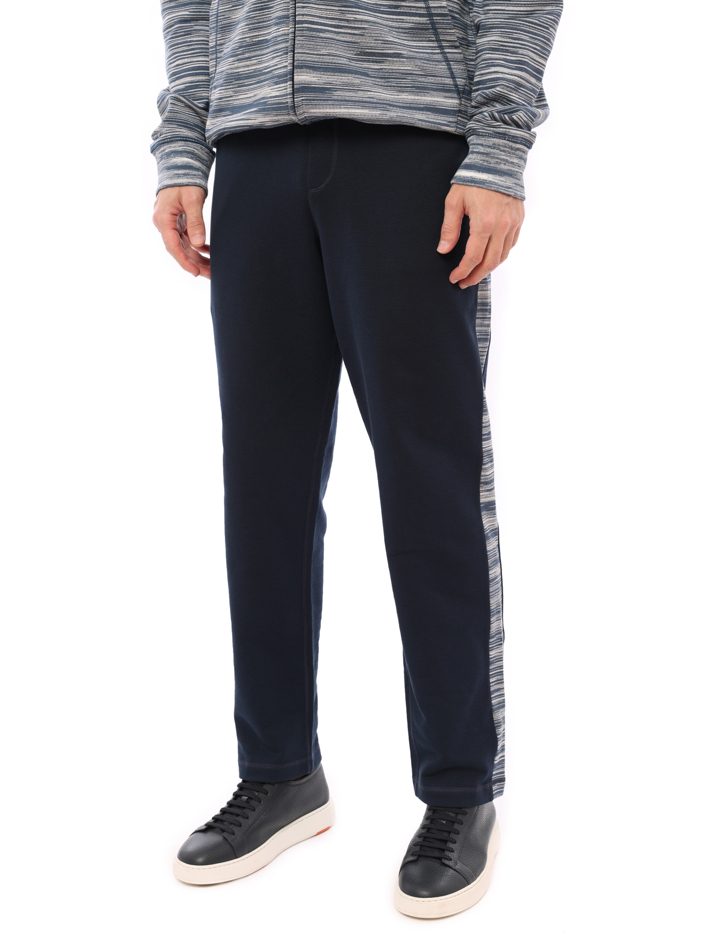 Брюки синие с полосатым принтом на вставках по бокам — купить в интернет-магазине Verdistore