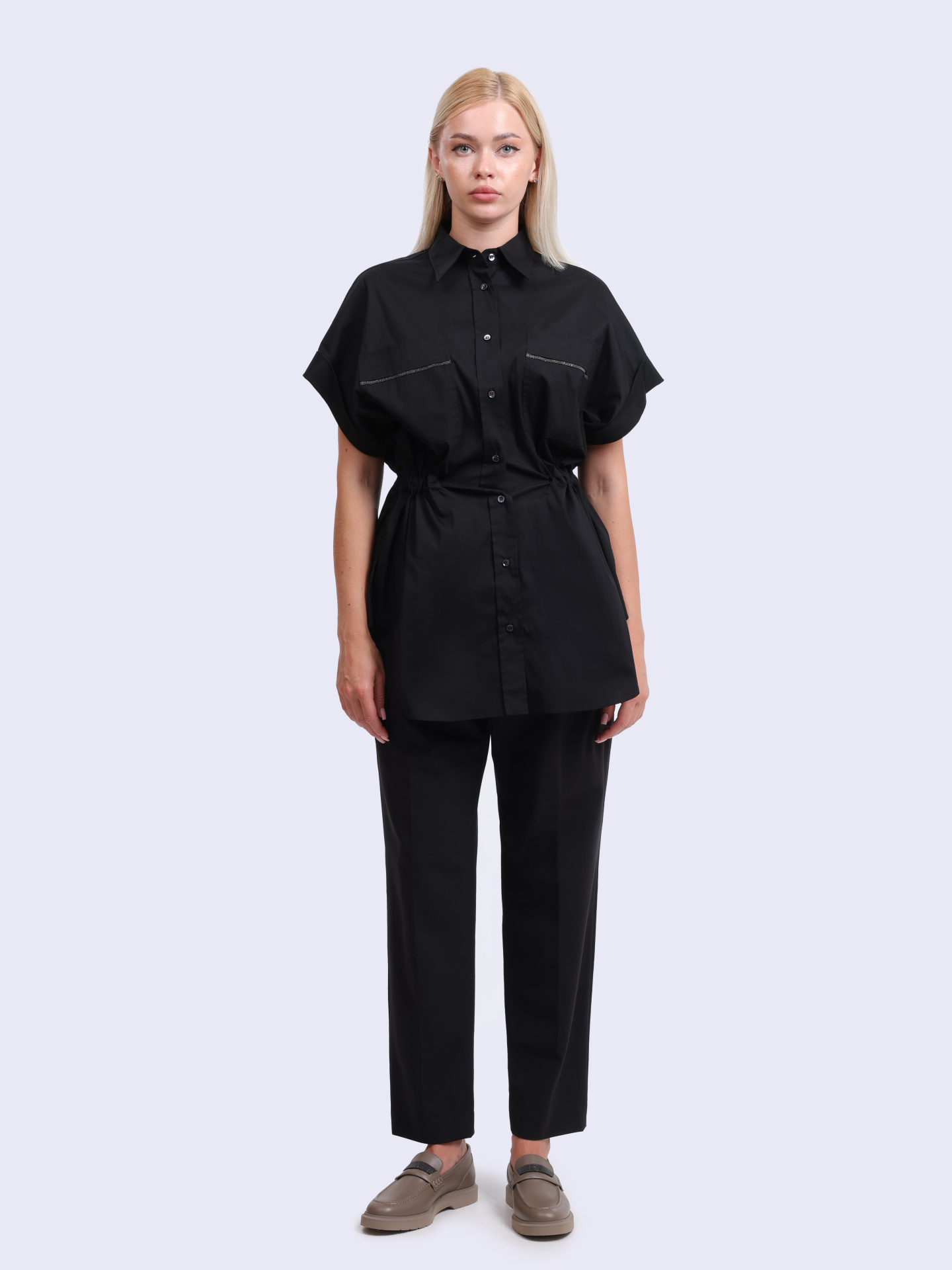 Рубашка Brunello Cucinelli M0091RA546 черная женская на кулиске — купить в интернет-магазине Verdistore