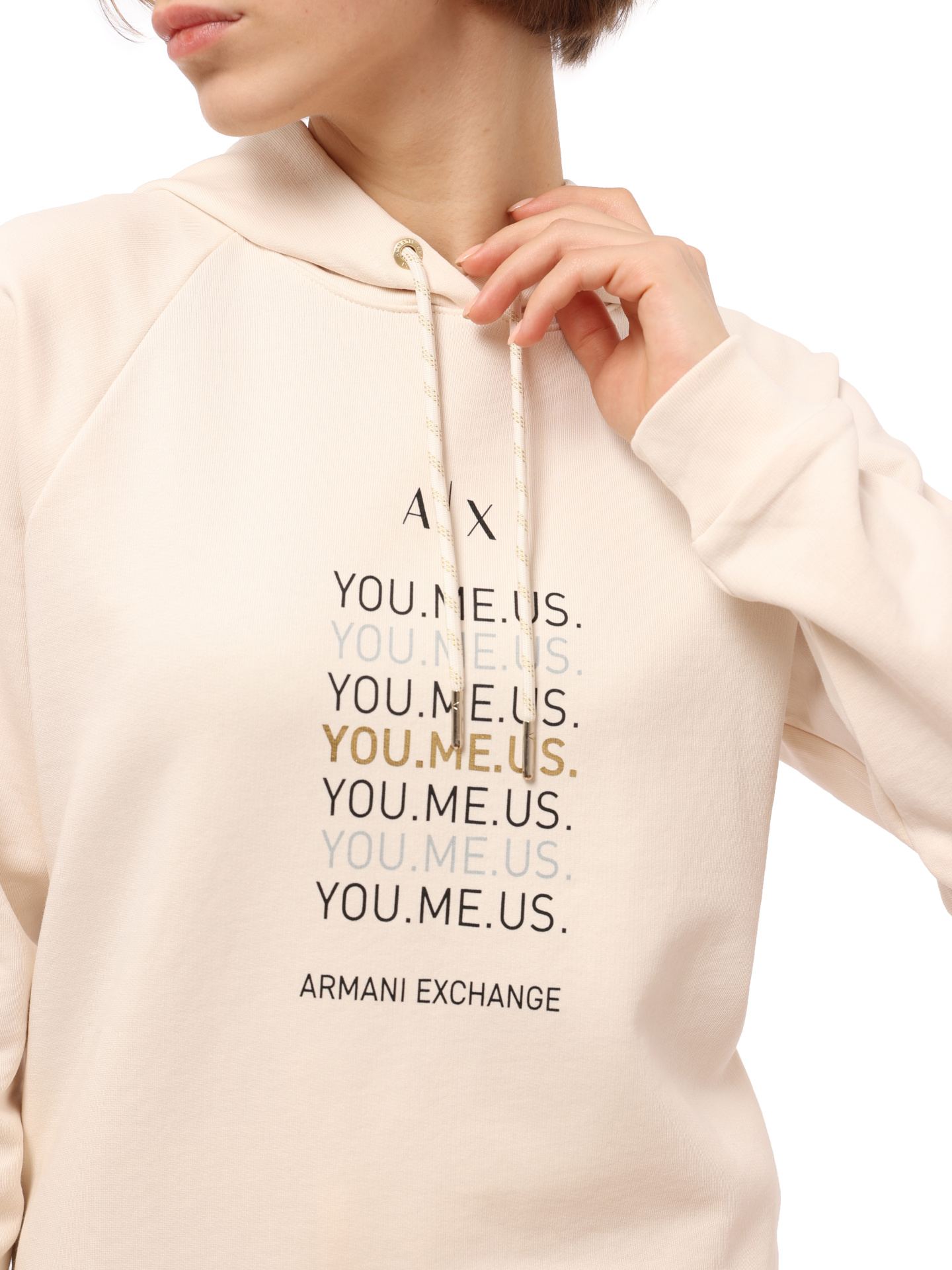 Худи Armani Exchange 6LYM27 YJ5VZ 1130 молочное женское с логотипом — купить в интернет-магазине Verdistore