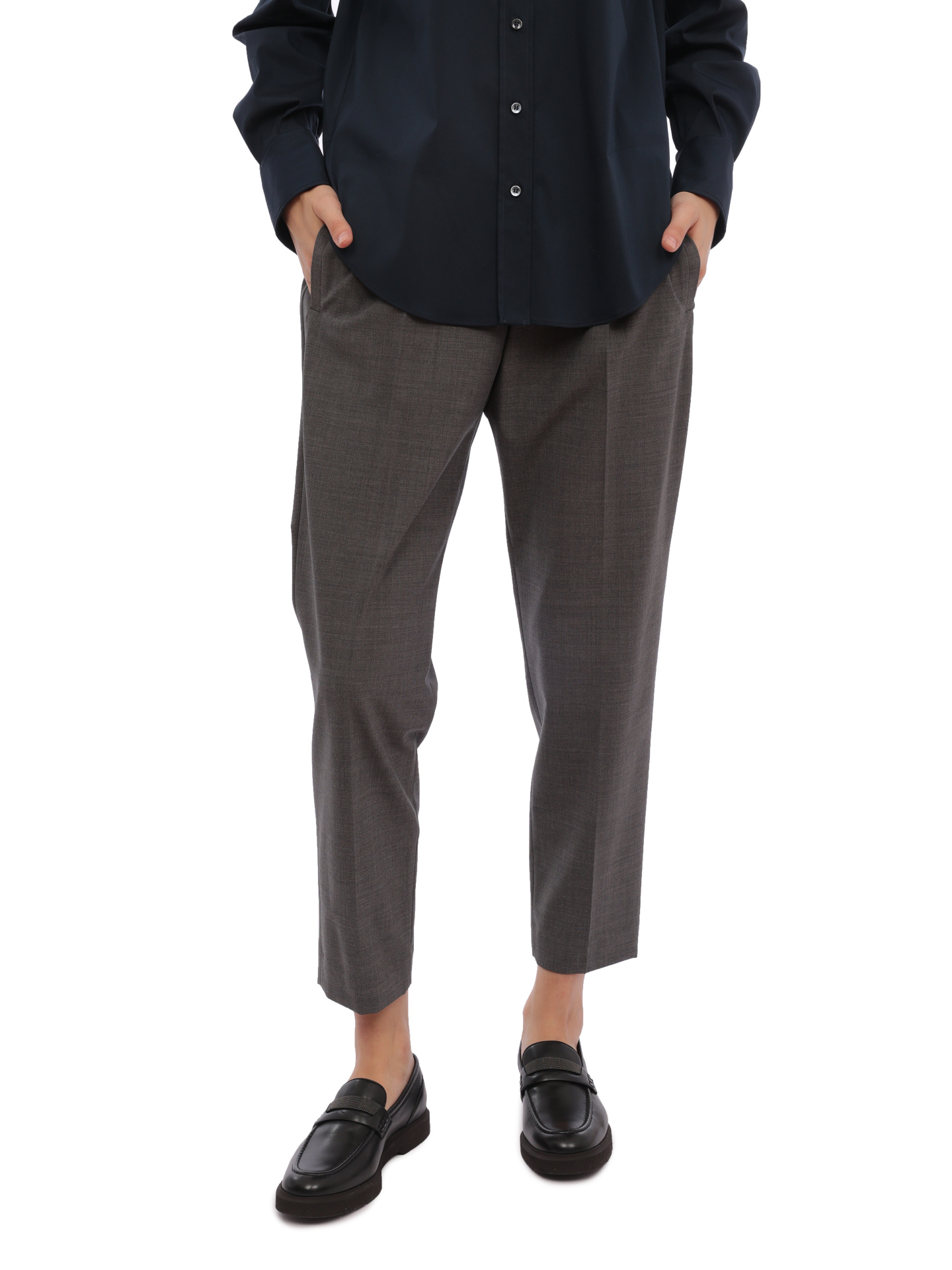 Брюки Brunello Cucinelli M0W07B1031 C010 серые женские из шерсти — купить в интернет-магазине Verdistore