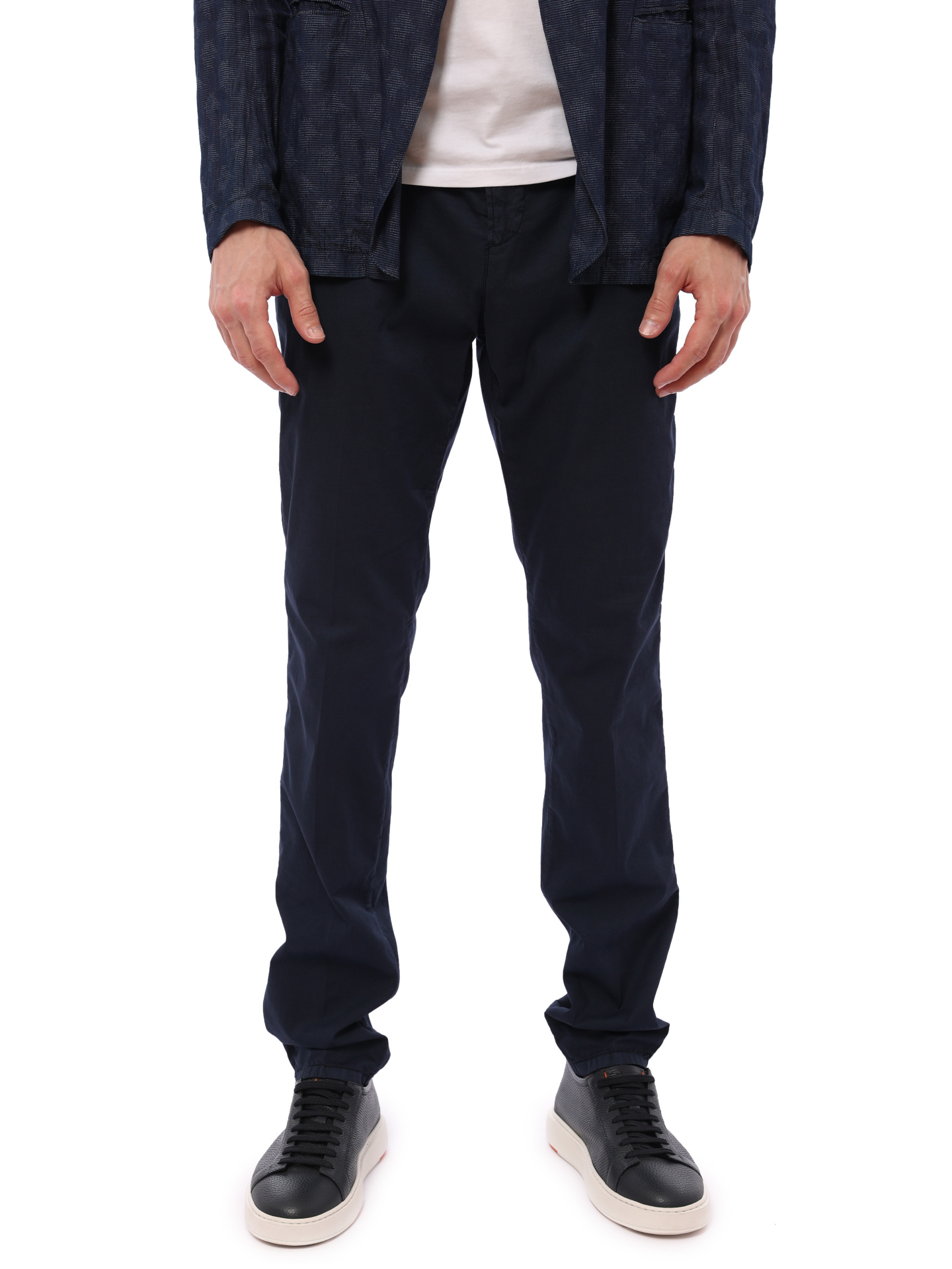 Брюки темно-синие хлопковые с поясом на кулиске — купить в интернет-магазине Verdistore