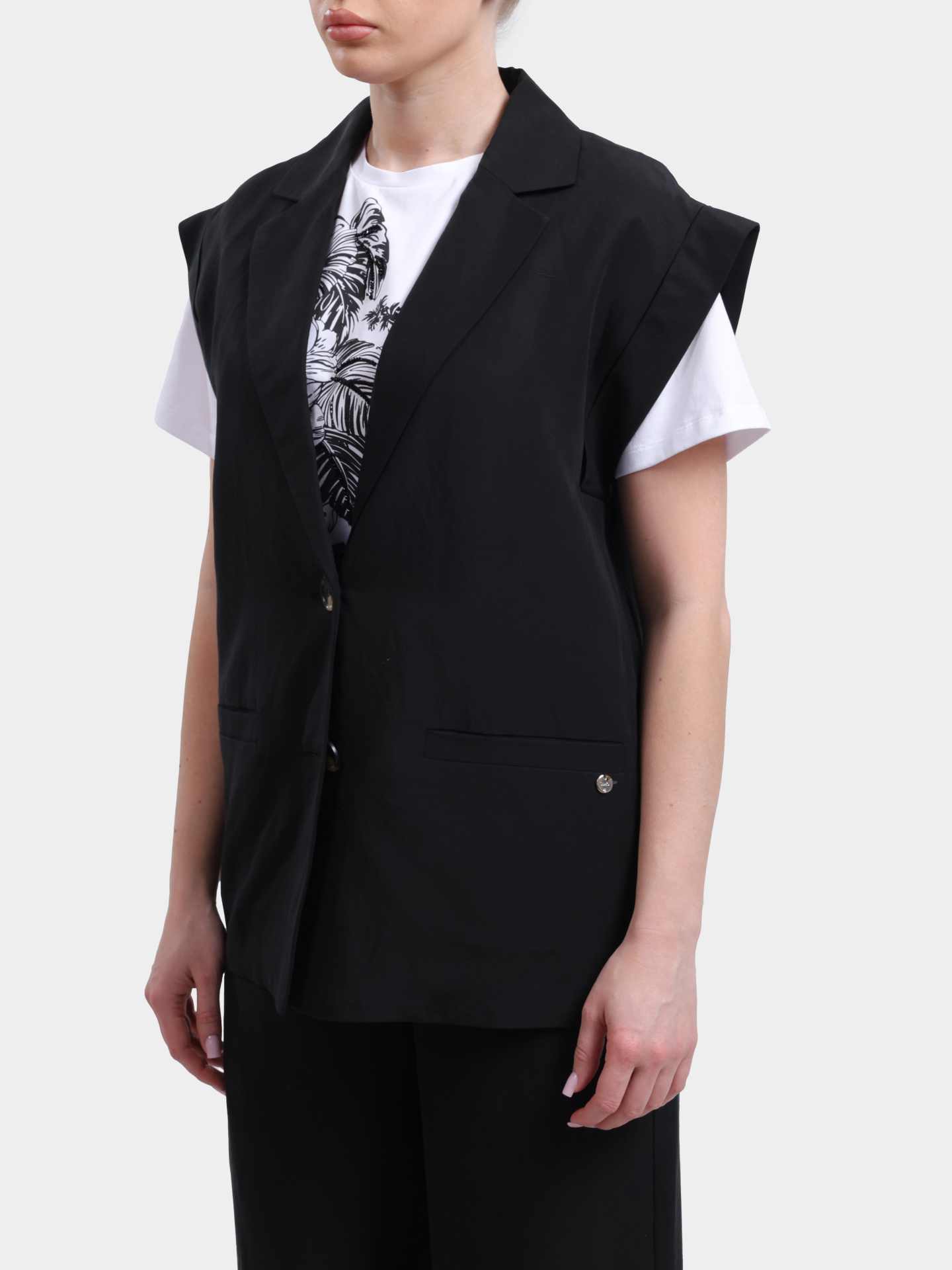 Жилет Liu-Jo WHITE LABEL WA6369 T4818 22222 черный женский с лацканами и выразительными плечами — купить в интернет-магазине Verdistore