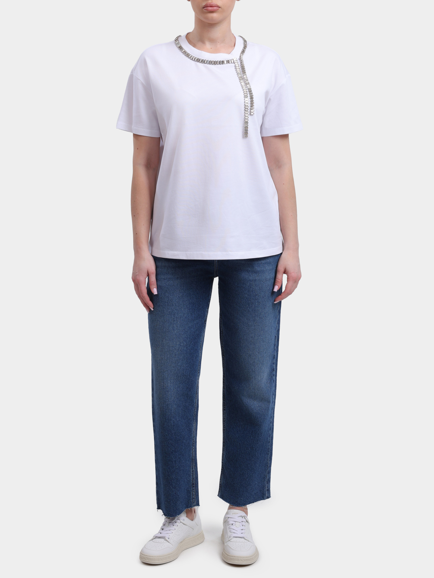 Футболка Liu-Jo BLACK LABEL CA6167 JS088 11111 белая женская со стразами — купить в интернет-магазине Verdistore