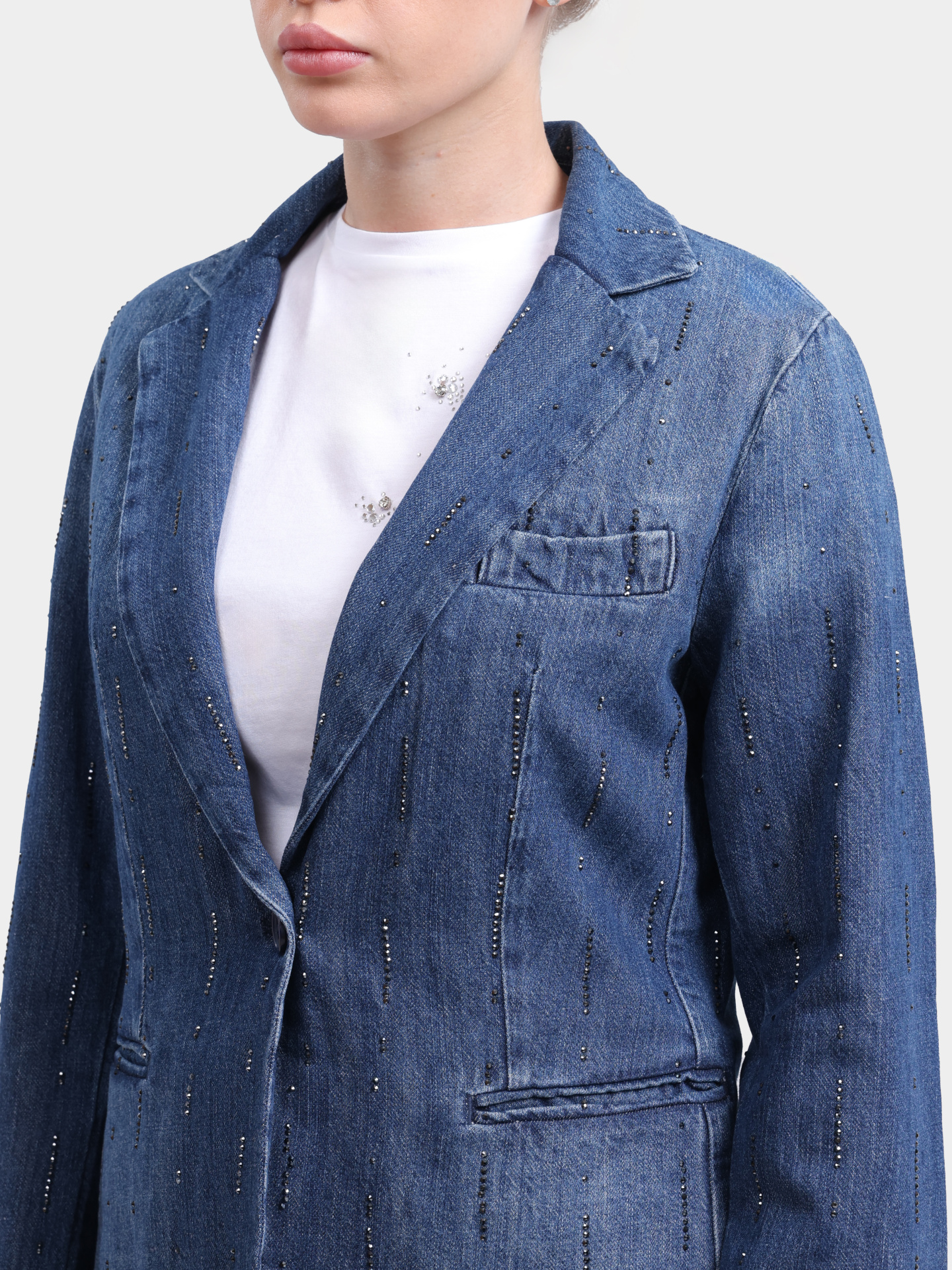 Жакет Liu-Jo BLUE DENIM UA6107 D0315 78033 темно-синий женский со стразами  — купить в интернет-магазине Verdistore