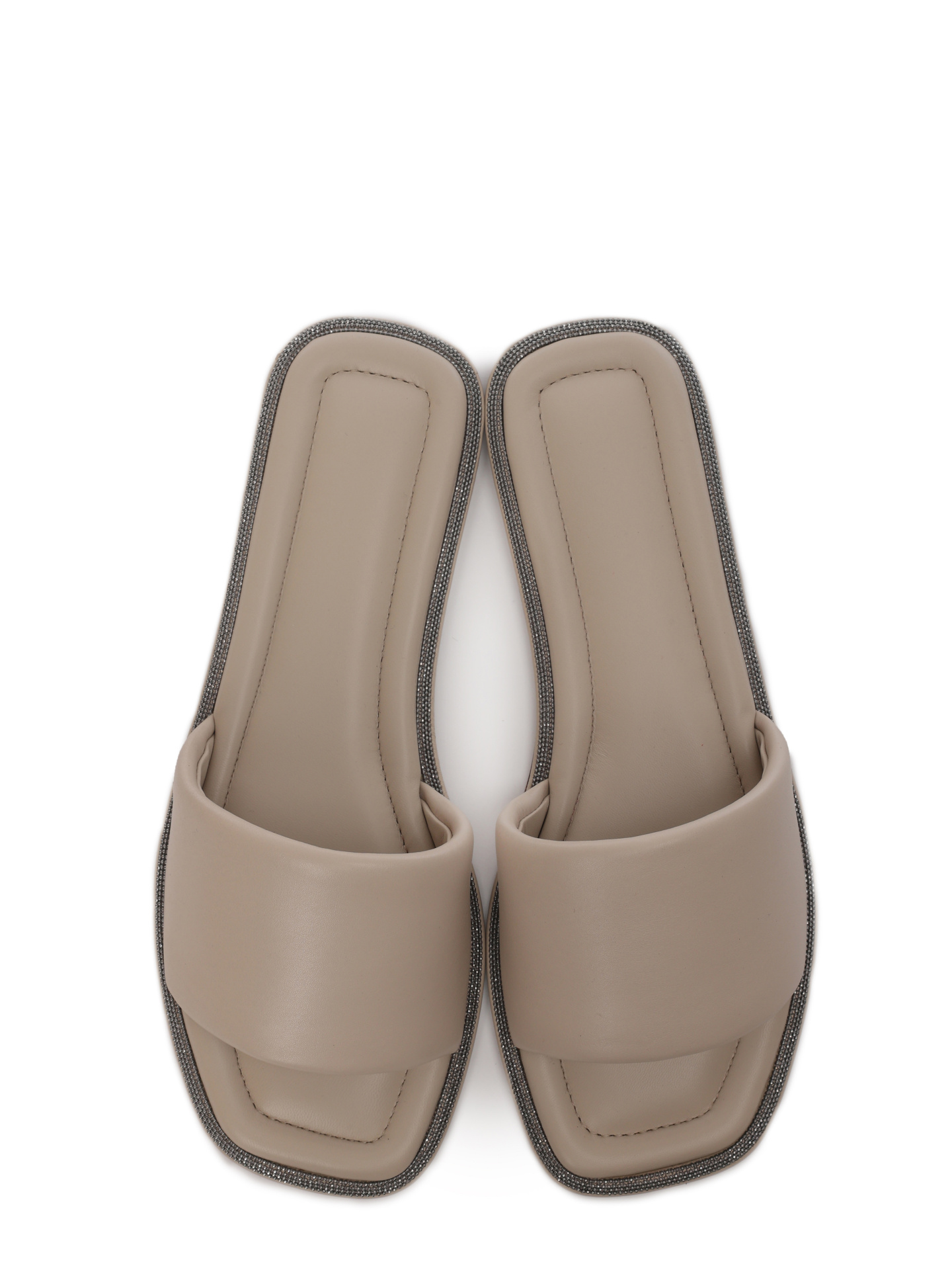 Шлепанцы Brunello Cucinelli MZCWCB1358 C8238 бежевые женские из кожи — купить в интернет-магазине Verdistore