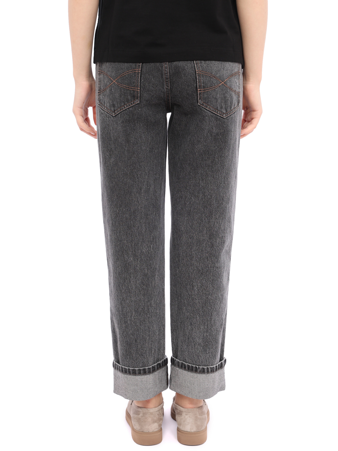 Джинсы Brunello Cucinelli MA095B1047 C7809 темно-серые женские с подворотами — купить в интернет-магазине Verdistore