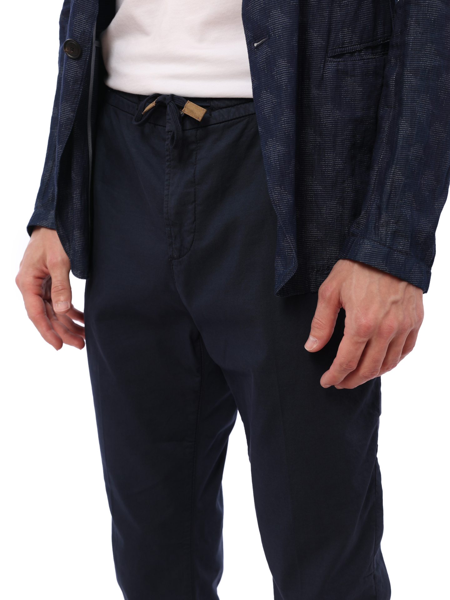 Брюки темно-синие хлопковые с поясом на кулиске — купить в интернет-магазине Verdistore