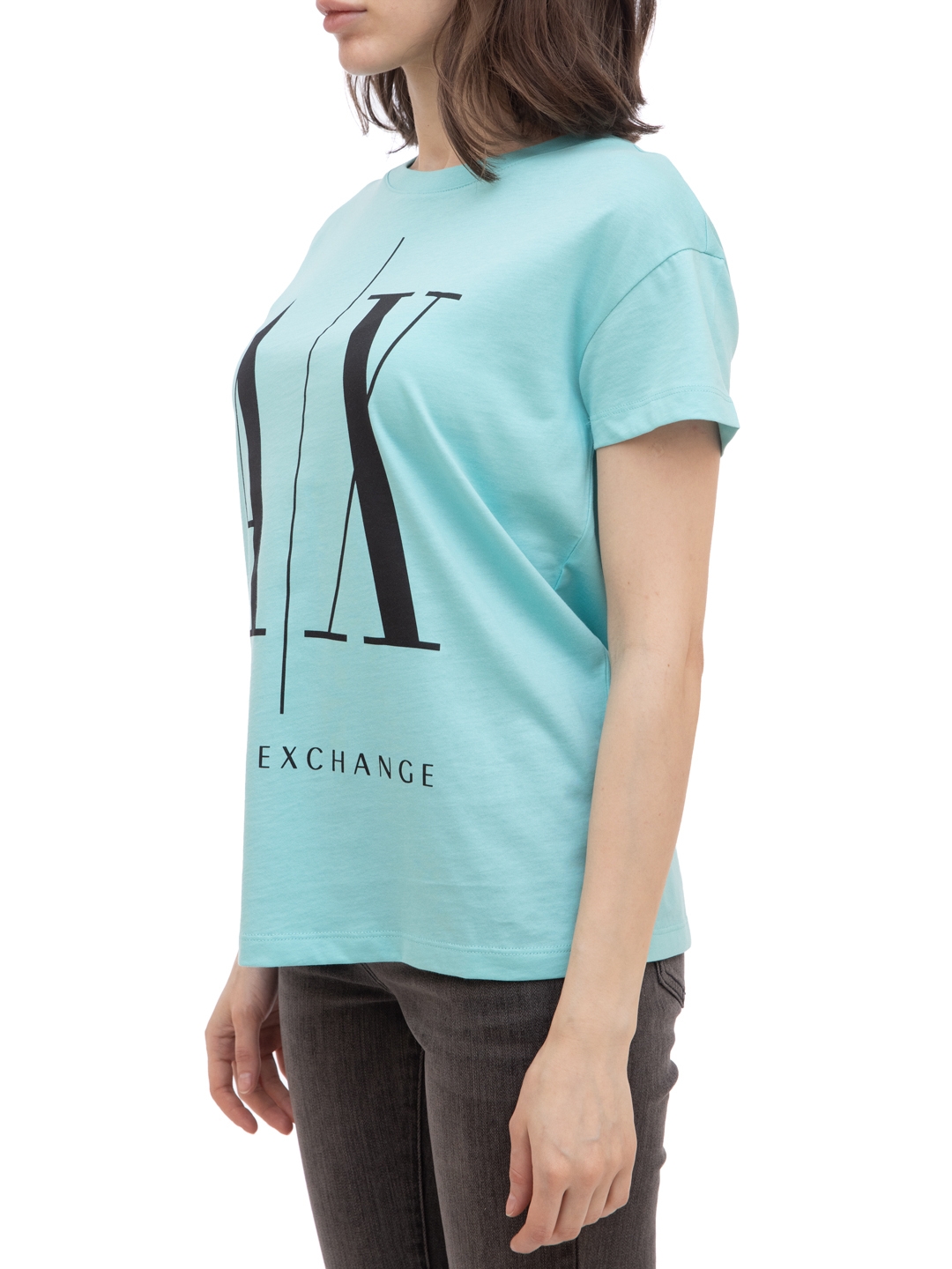 Футболка Armani Exchange 8NYTCX YJG3Z 1860 бирюзовая женская с логотипом — купить в интернет-магазине Verdistore