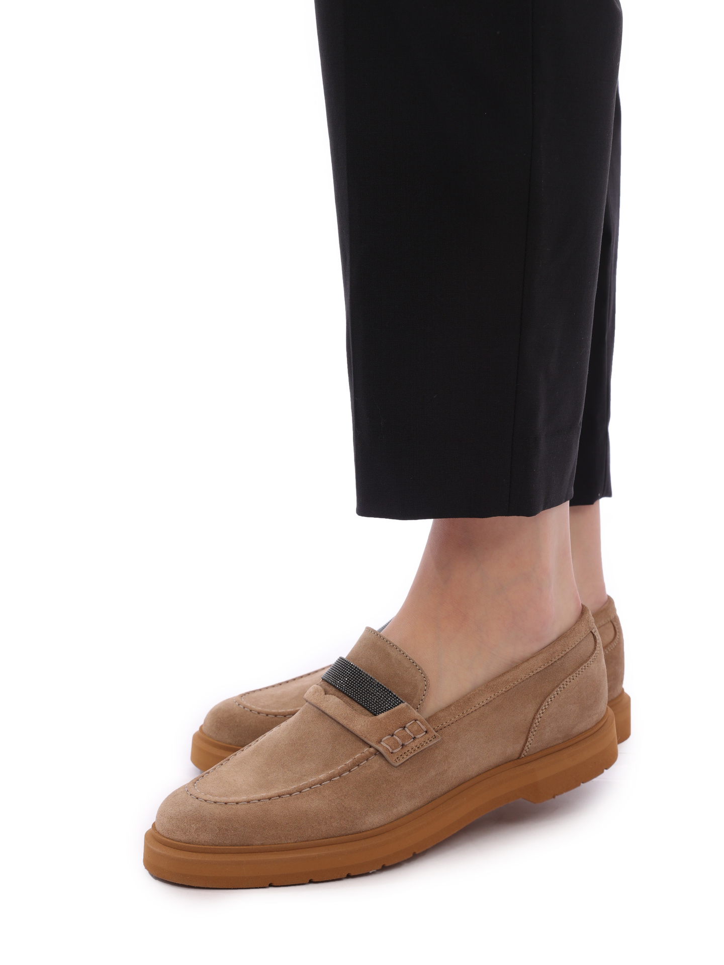 Лоферы Brunello Cucinelli MZSFGB1120 C8491 коричневые женские из замши — купить в интернет-магазине Verdistore