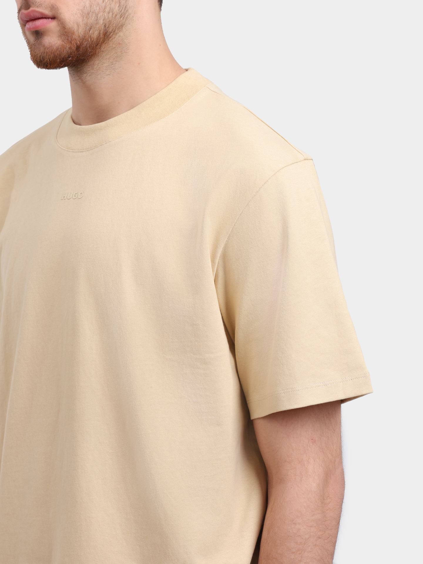Футболка HUGO RED Dapolino 10248326 01 50488330 285 бежевая мужская хлопковая — купить в интернет-магазине Verdistore